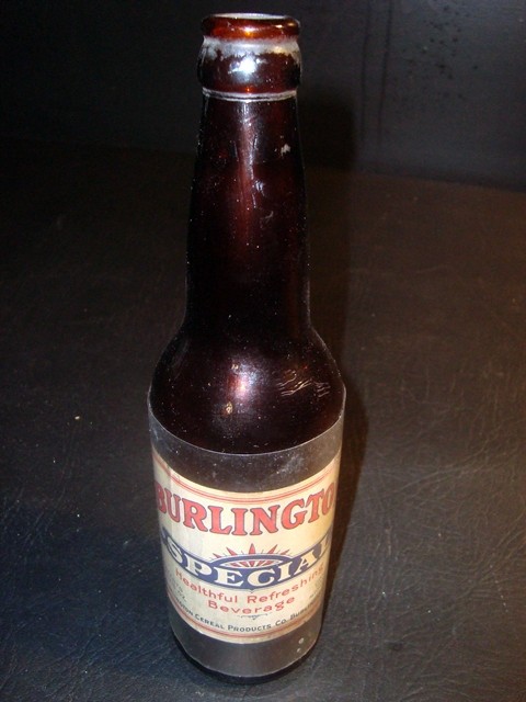 Circa 1920s Burlington Special Labeled Bottle, Prohibition, Wisconsin