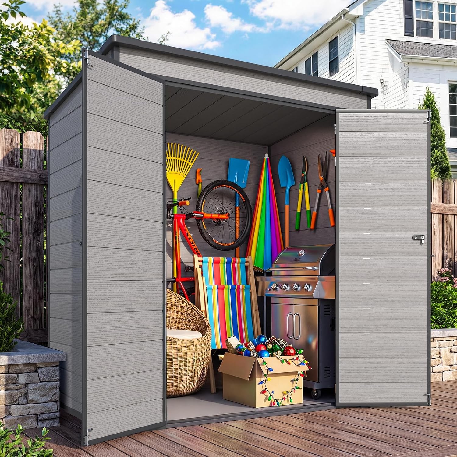 4\'x6\' Resin Outdoor Storage Shed, Lean-to Plastic Shed with Base