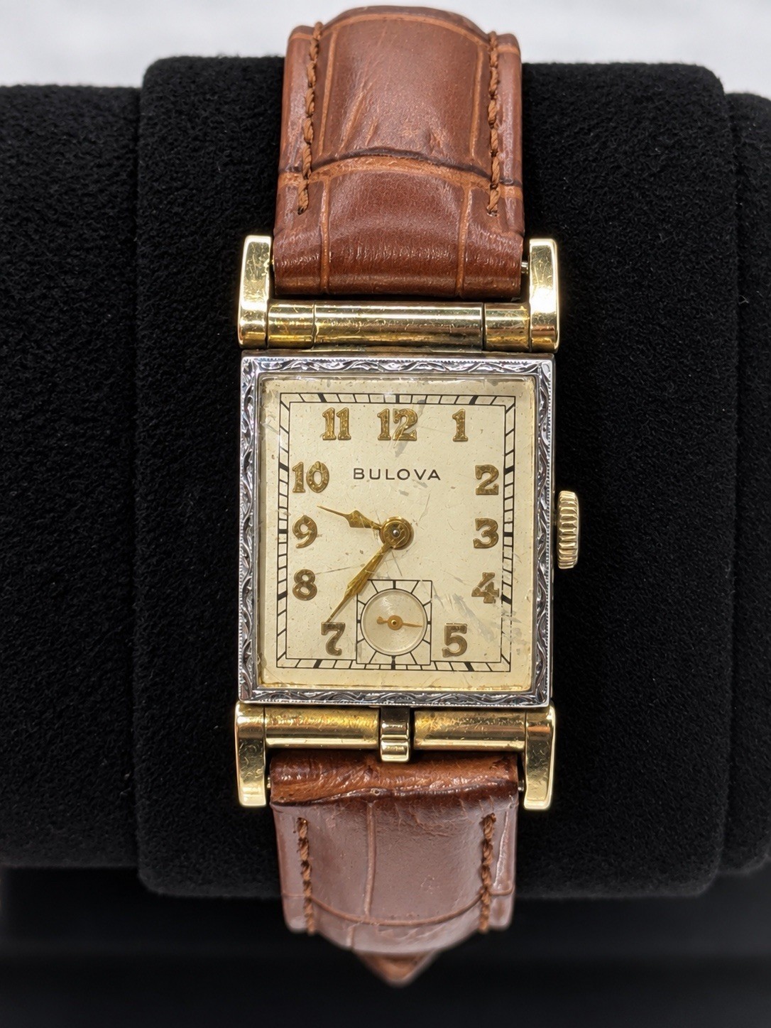 Vintage Bulova 1950s Mens Mechanical Watch Rectangular Art Deco Gold Runs Great
