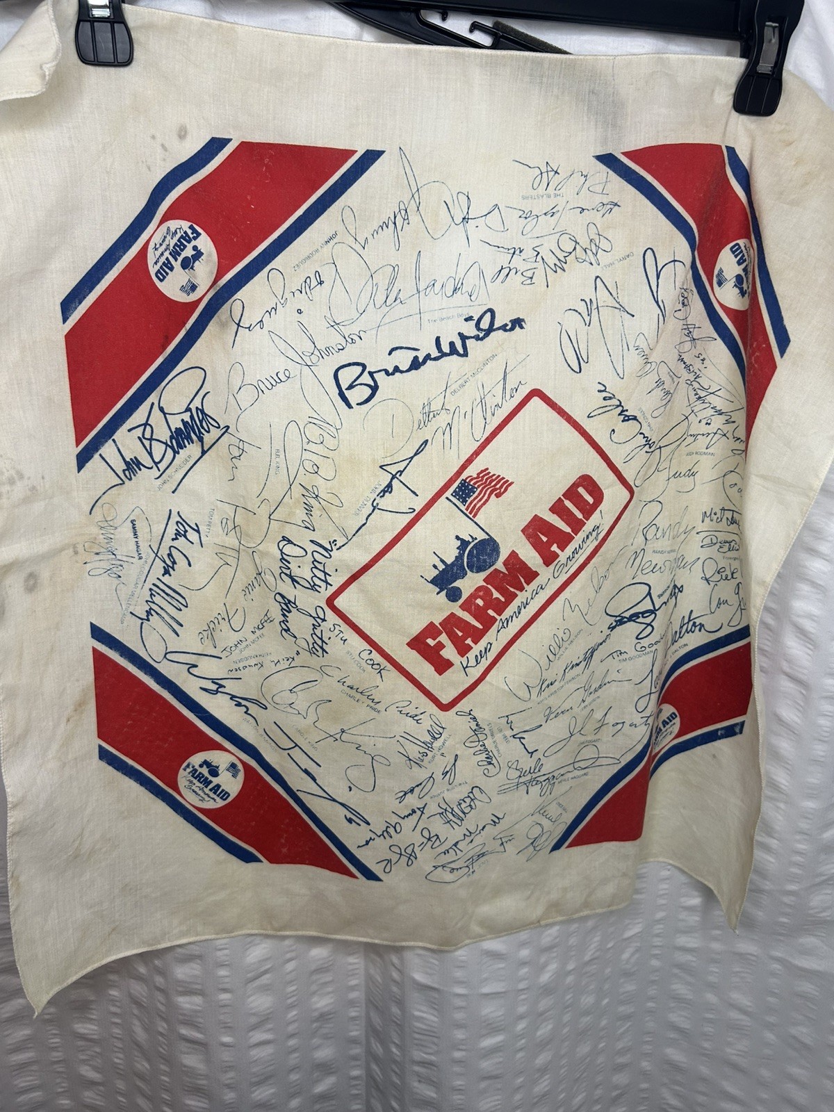 Vintage 1985 Farm Aid Bandana Handkerchief Willie Nelson Tom Petty Brian Wilson