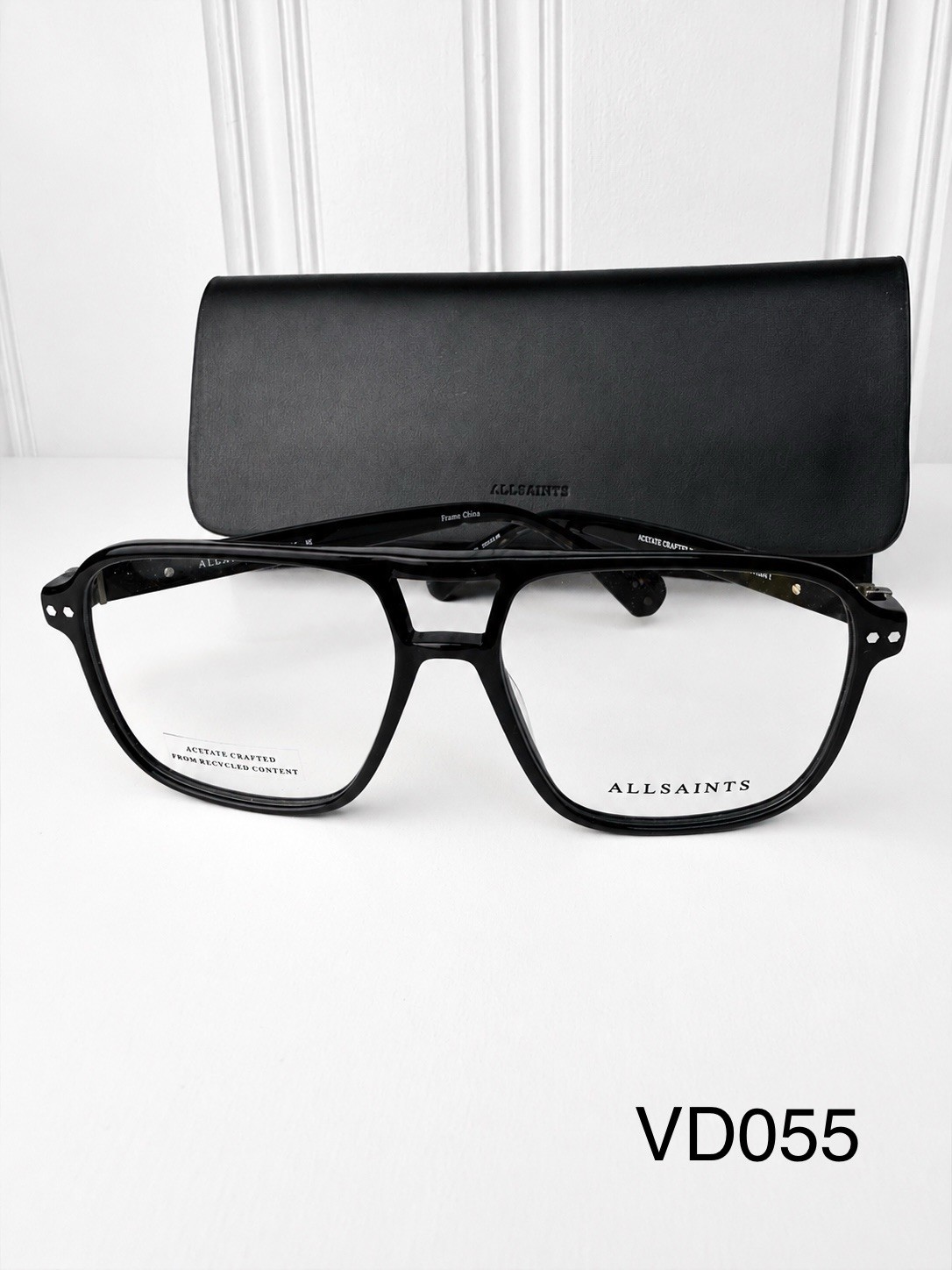 NEW AllSaints Hopper ALS1031 001 Gloss Black Eyeglasses 55-15-140 w/ Case