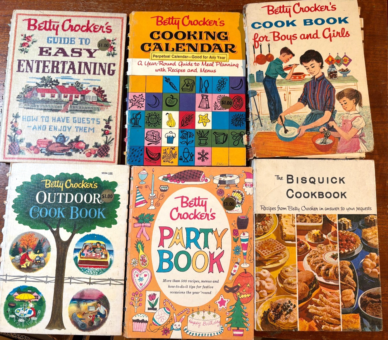 Vintage Lot of 6 Betty Crocker Cookbooks 1960s Spiral-Bound Boys Girls MCM Art