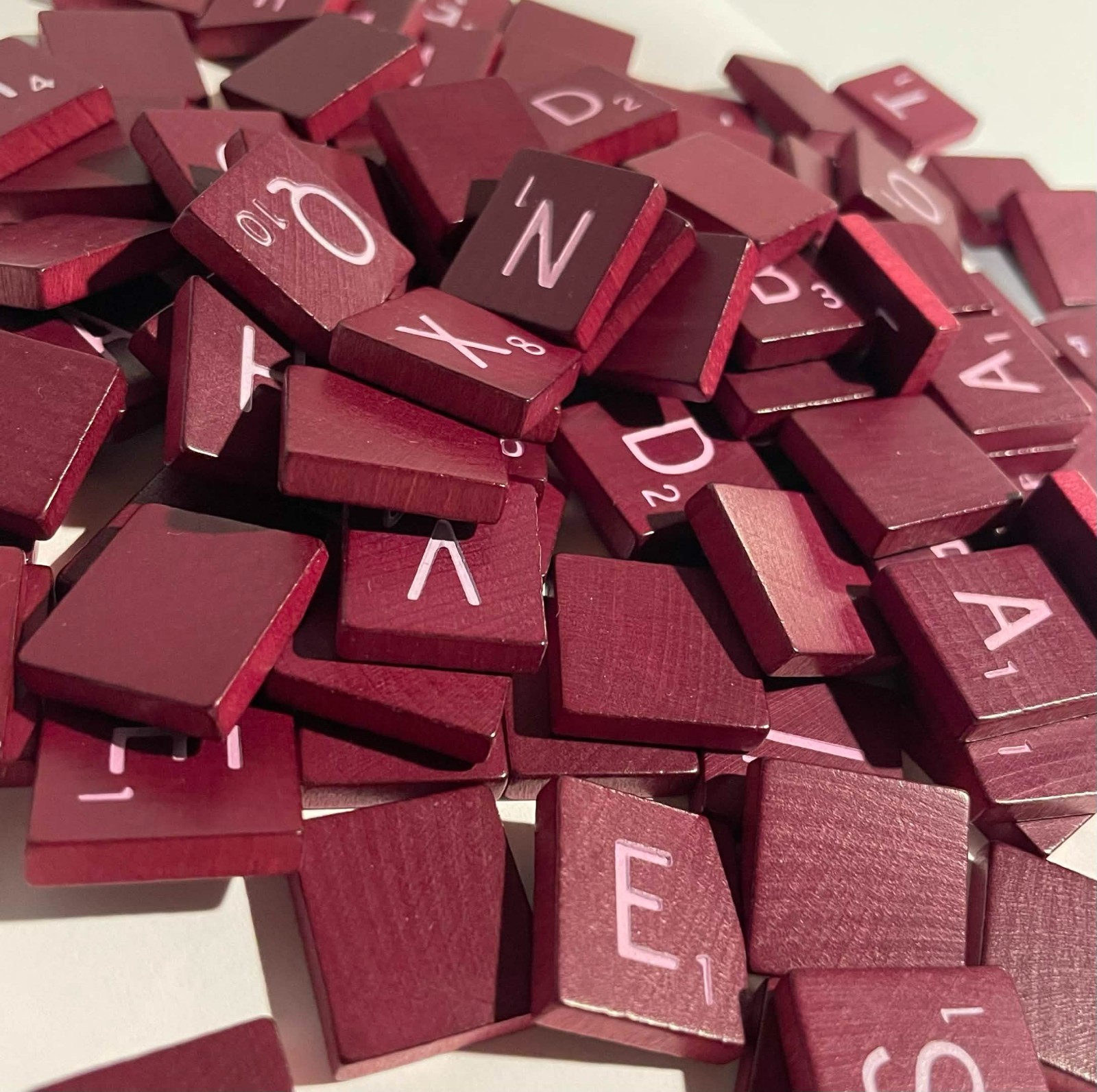 Genuine SCRABBLE DELUXE Tiles Red/Maroon Pink Letters Replacement Vintage UPICK Genuine SCRABBLE DELUXE Tiles Red/Maroon Pink Letters Replacement Vintage UPICK