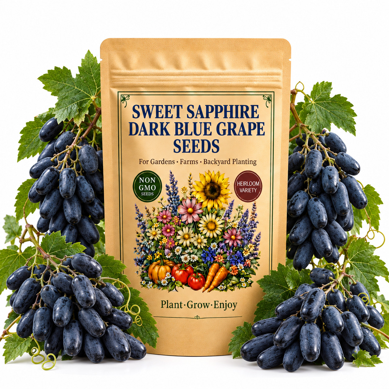 50 Sweet Sapphire Dark Blue Grape Seeds - Fruit Garden for Home Planting Outdoor