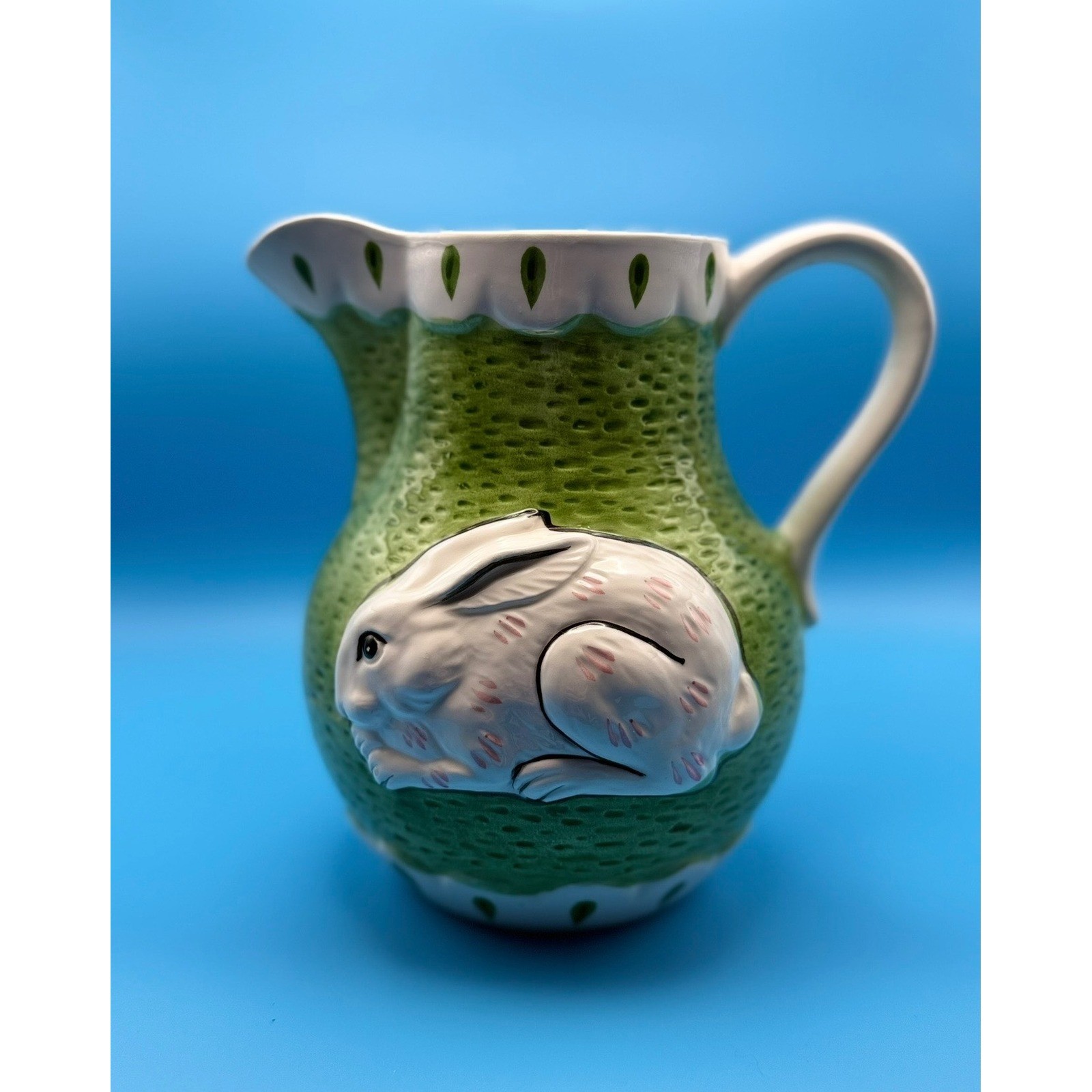 Vintage 1983 Sigma Tastesetter Rabbit Pitcher Green Bunny Ceramic Easter Spring