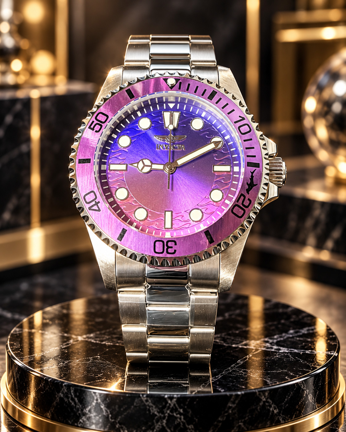 Invicta Pro Diver Men\'s Watch 43mm Steel with Purple Bezel and Dial NEW 50505