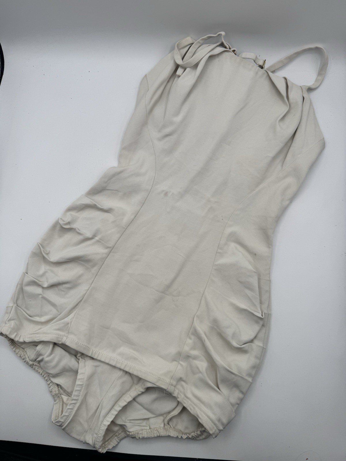 Vintage 1950s 60s Elisabeth Stewart California Swimsuit Ivory Ruched Pinup XS S