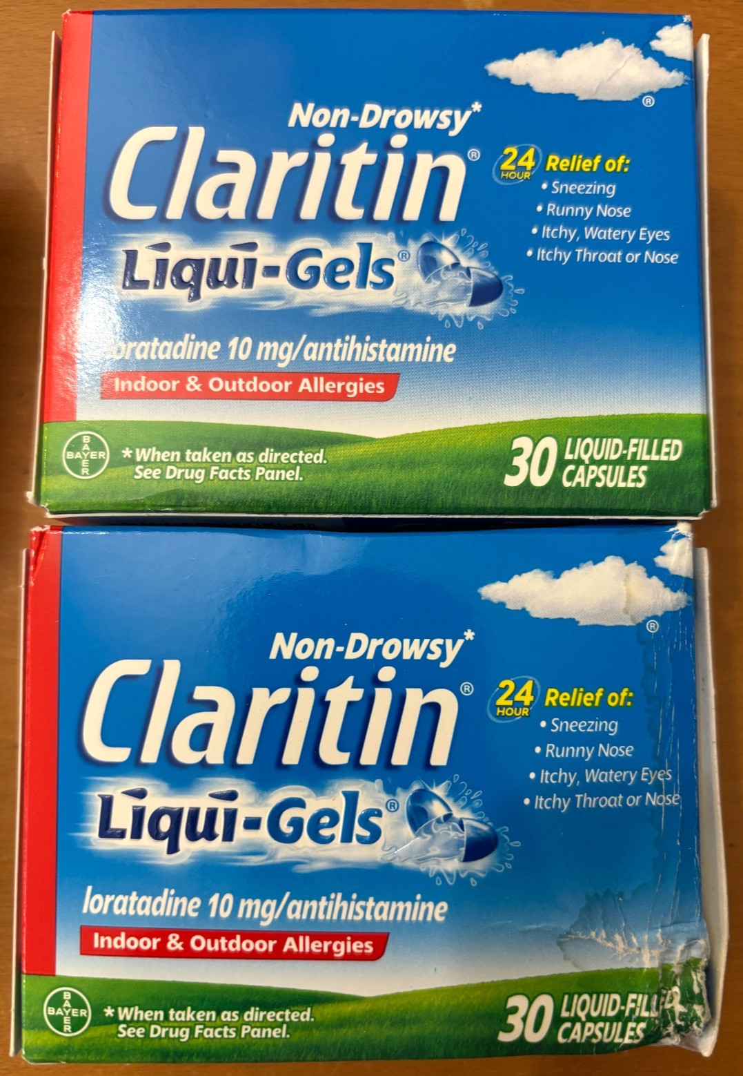 Claritin 24hr Non Drowsy 30/ct Liqui-Gels *LOT OF 2* Dent Bx EXP: 05/28 + 09/27