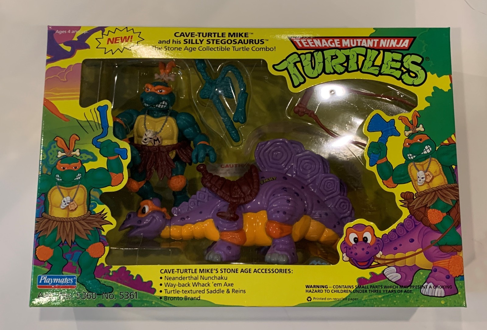Cave Turtle Mike + Silly Stegosaurus TMNT 1993 SEALED NEW Ninja Turtle Playmates