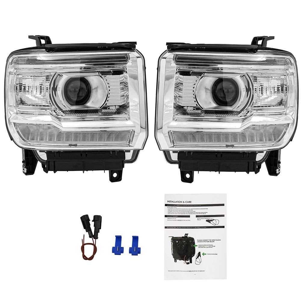 For 2014-2018 GMC Sierra 1500 2500 3500 Clear OE Style LED DRL Head Lights Lamps