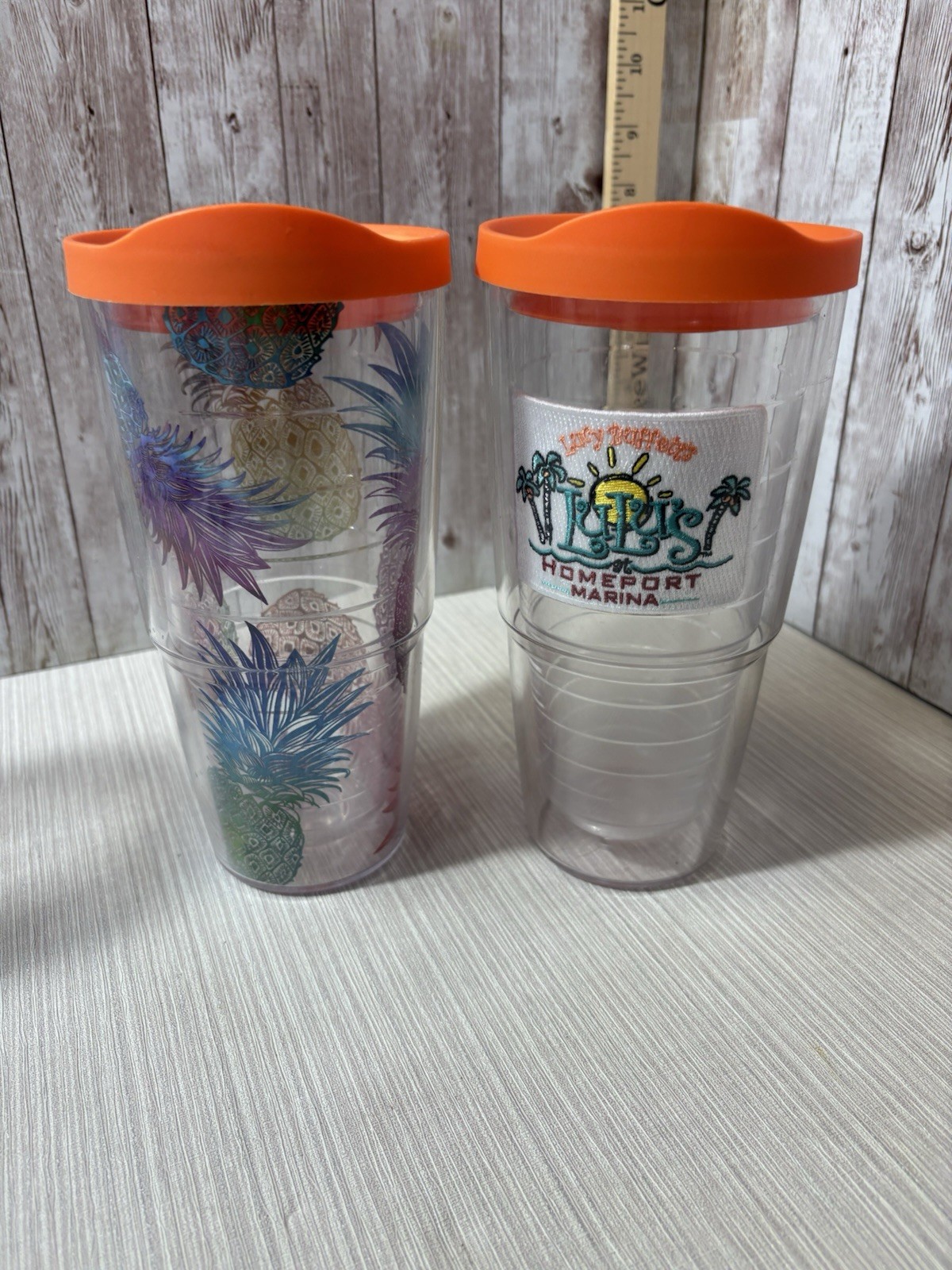Tervis Tumbler Lot 2 Lucy Buffett LuLu’s Pineapple 24oz Orange Lids
