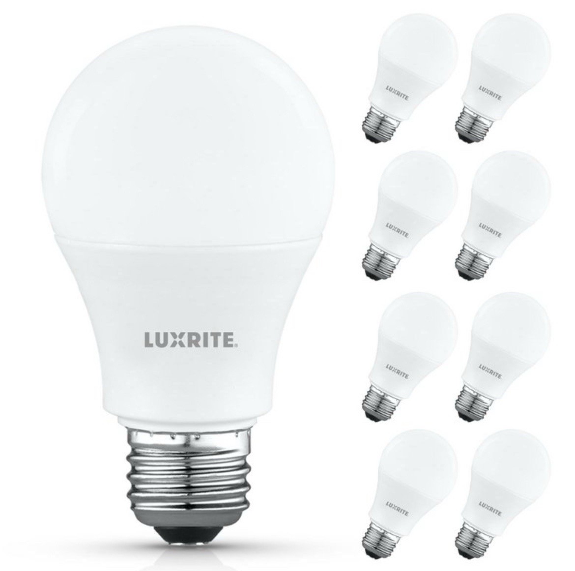8x Luxrite A19 LED Light Bulbs 60W Equivalent 4000K Cool White 800 Lumens E26