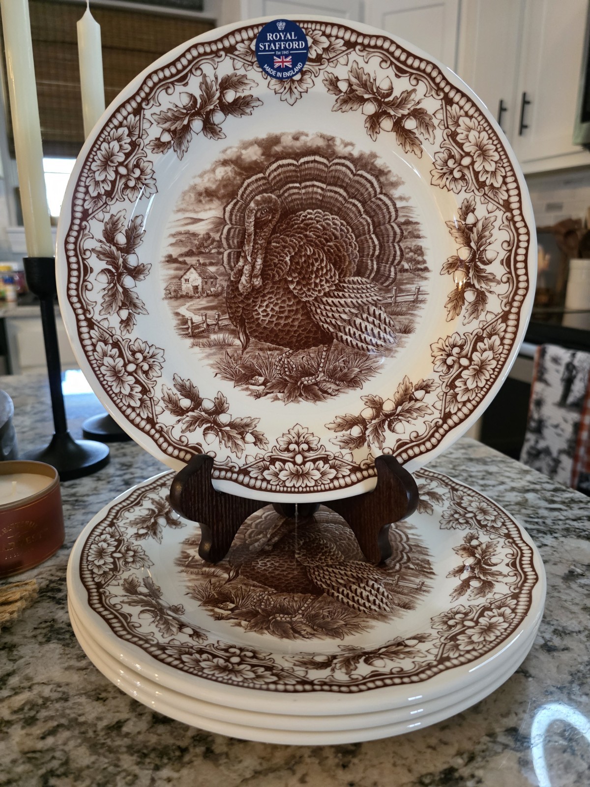 Royal Stafford Turkey Thanksgiving Fall Dinner Plate 10.5” England Set Of 4-NEW
