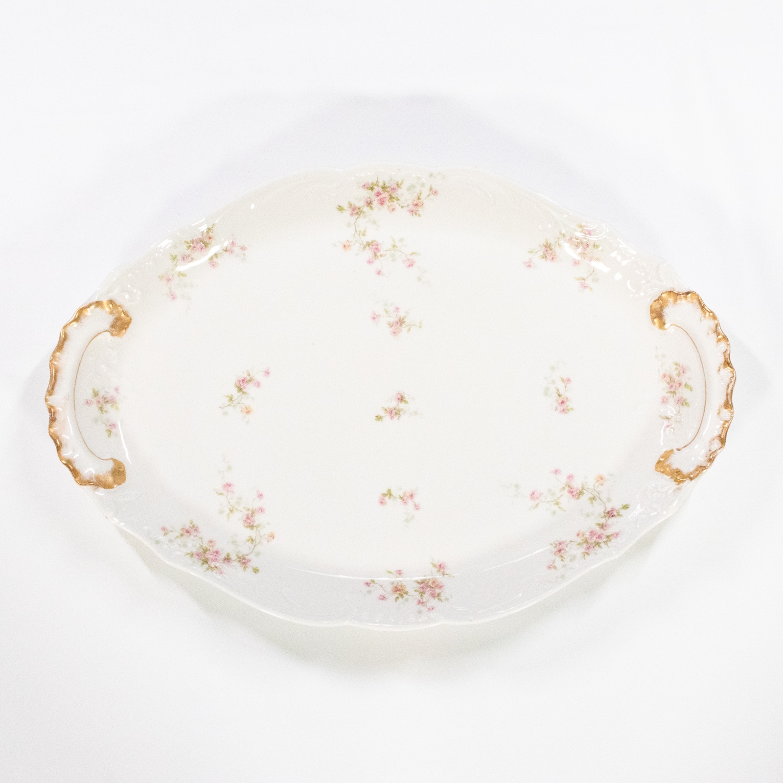 Antique Theodore Haviland Limoges Large Serving Platter 20in Pink Roses Gold