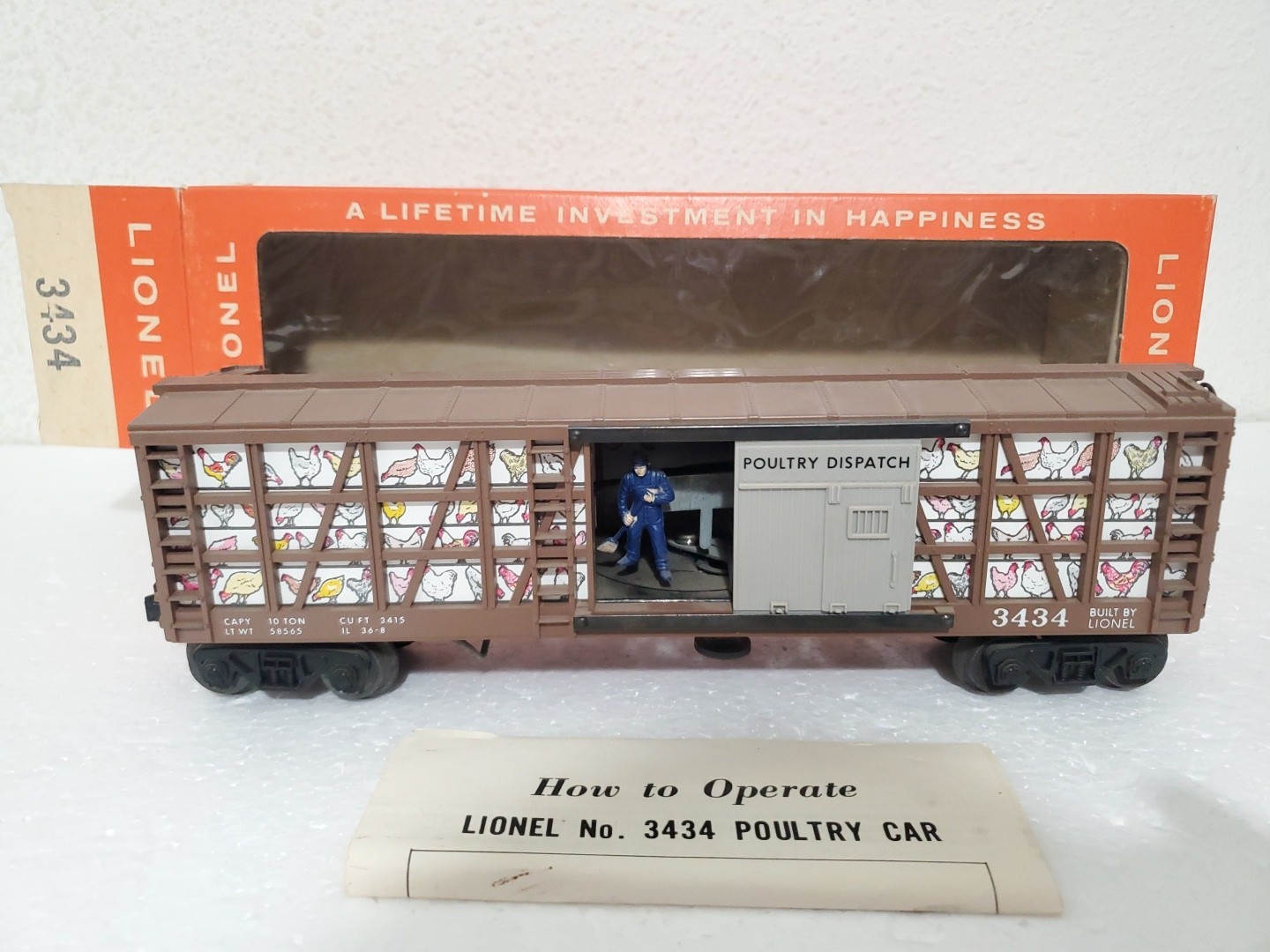 POSTWAR 3434 POULTRY DISPATCH w/ Blue Man - Original Box & Paper Vintage *READ* POSTWAR 3434 POULTRY DISPATCH w/ Blue Man - Original Box & Paper Vintage *READ*