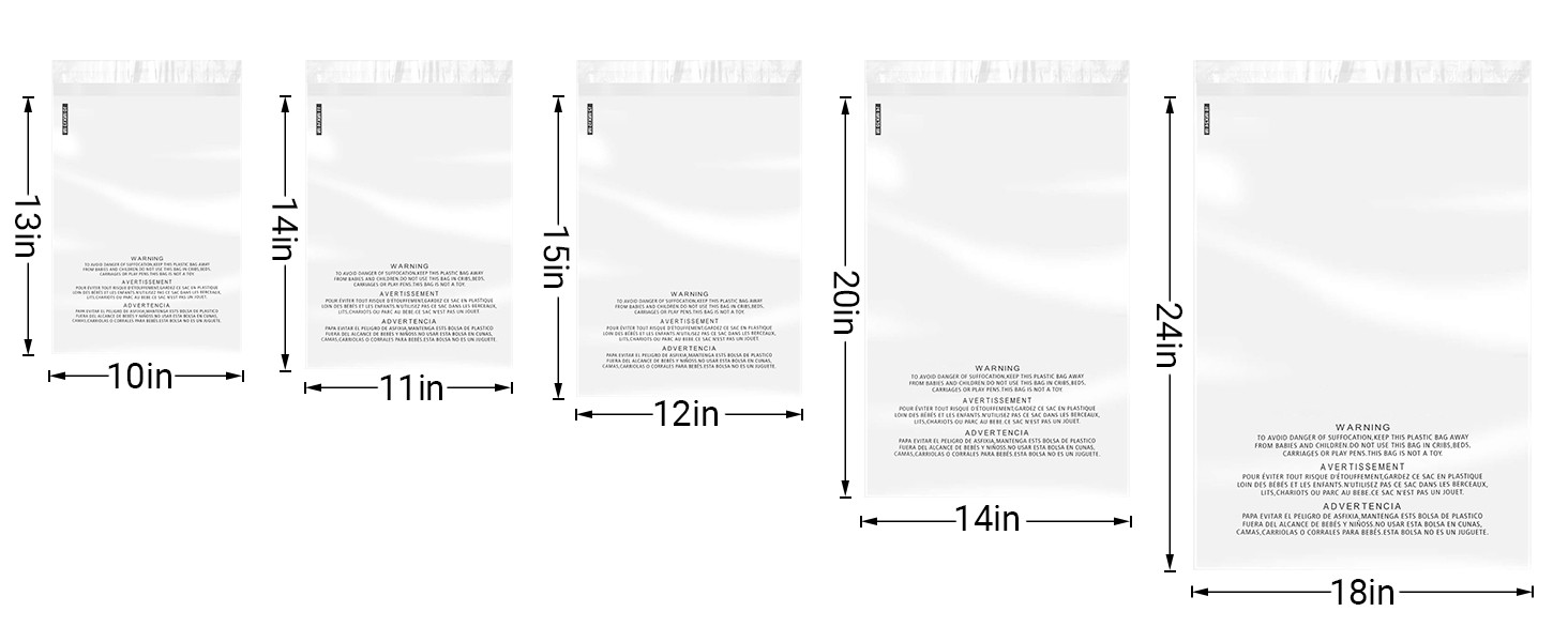 Clear Poly shipping Bags with Suffocation Warning -10X13,11x14,12x15,14x20,18x24