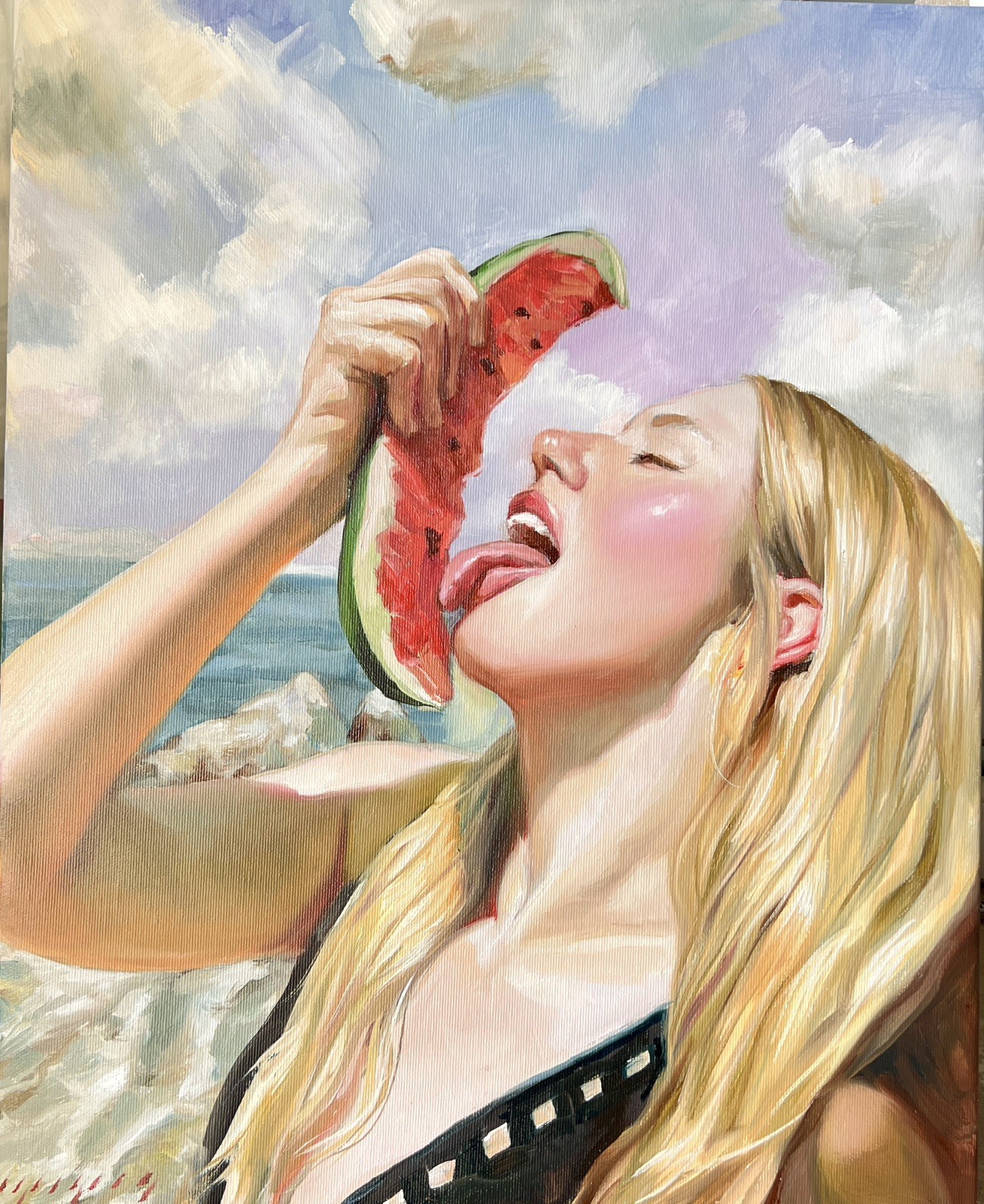 Original Oil Painting,  Portrait, Female Figure, Modern Art 16x20 Inch