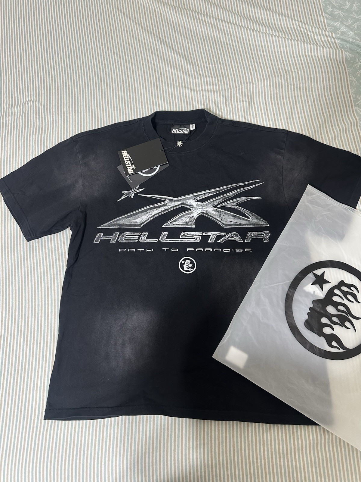 HELLSTAR Men’s Black Graphic Logo T-Shirt M Cotton Crew Neck Short Sleeve Size L