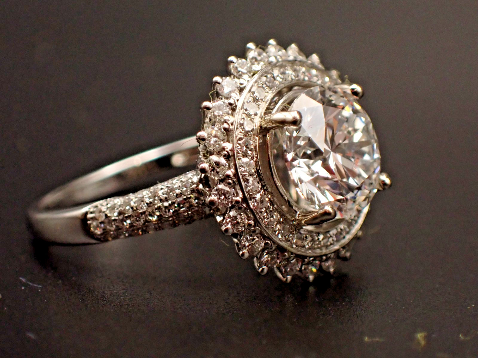2.11 ct Engagement Ring 162 Diamonds 14K White Gold – IGI Certif Simulated Round