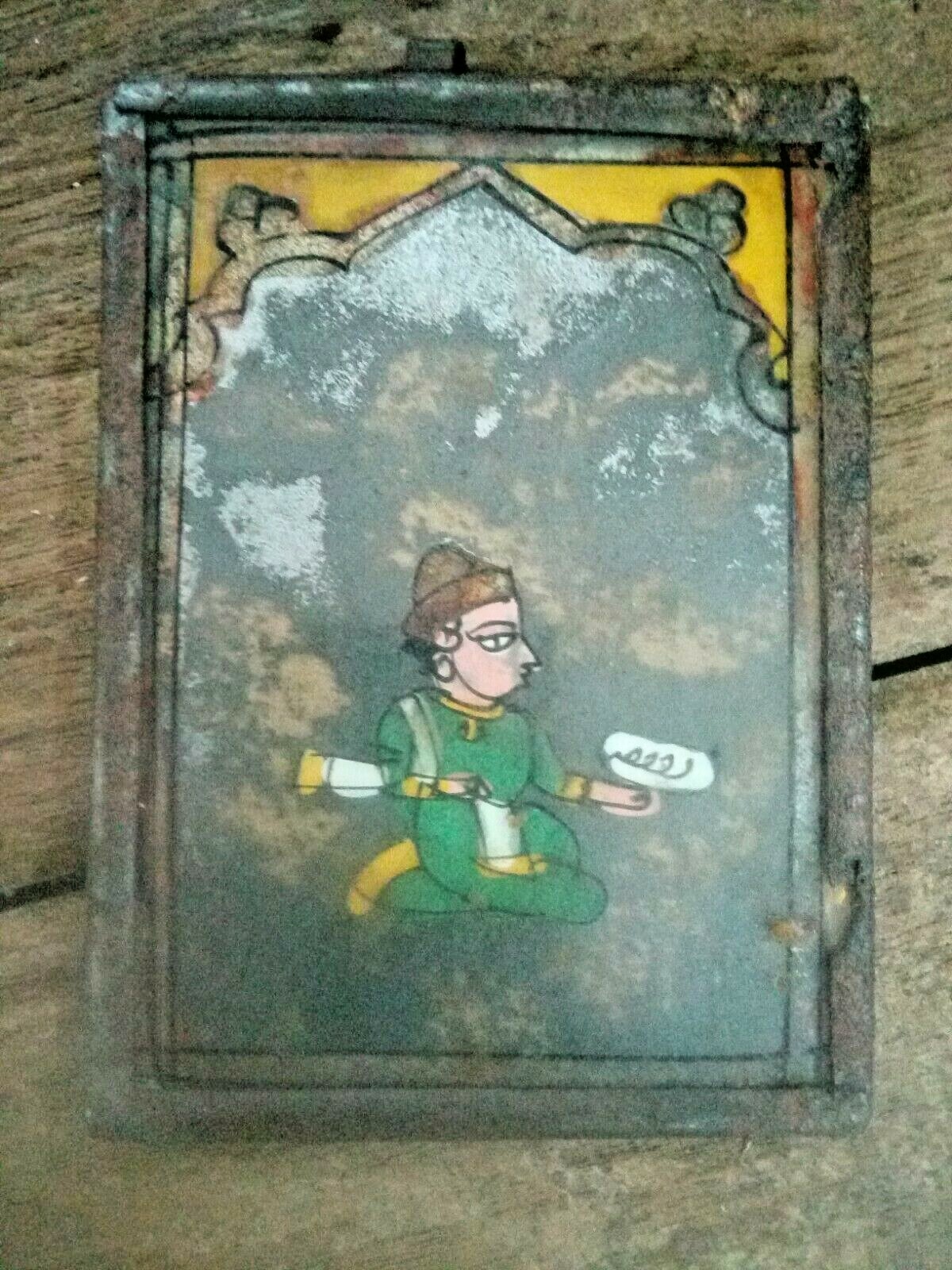 1900\' Antigue  Old Original  Hunting Man Reverse Glass  Painting