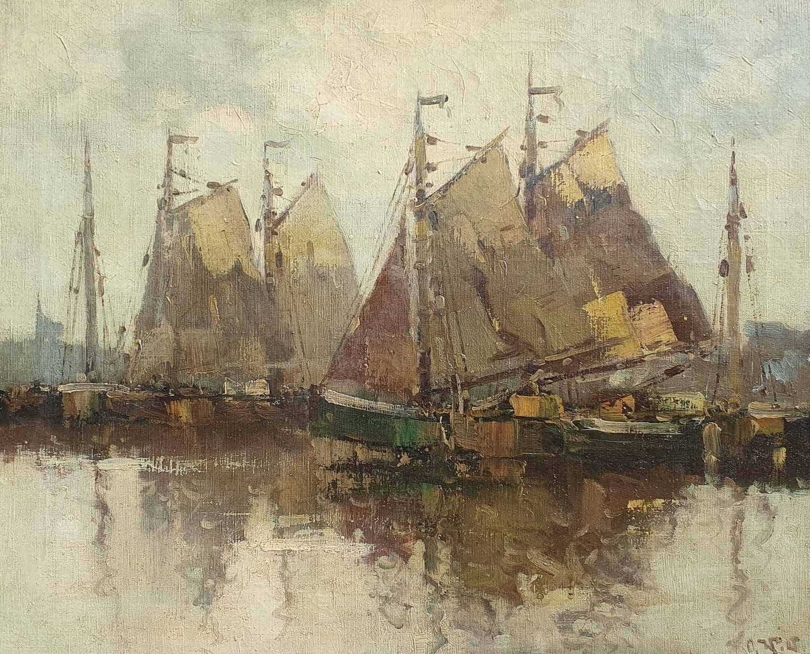 Port with Sailboats (probably Hamburg), Otto Wild, Painting - Oil on Canvas