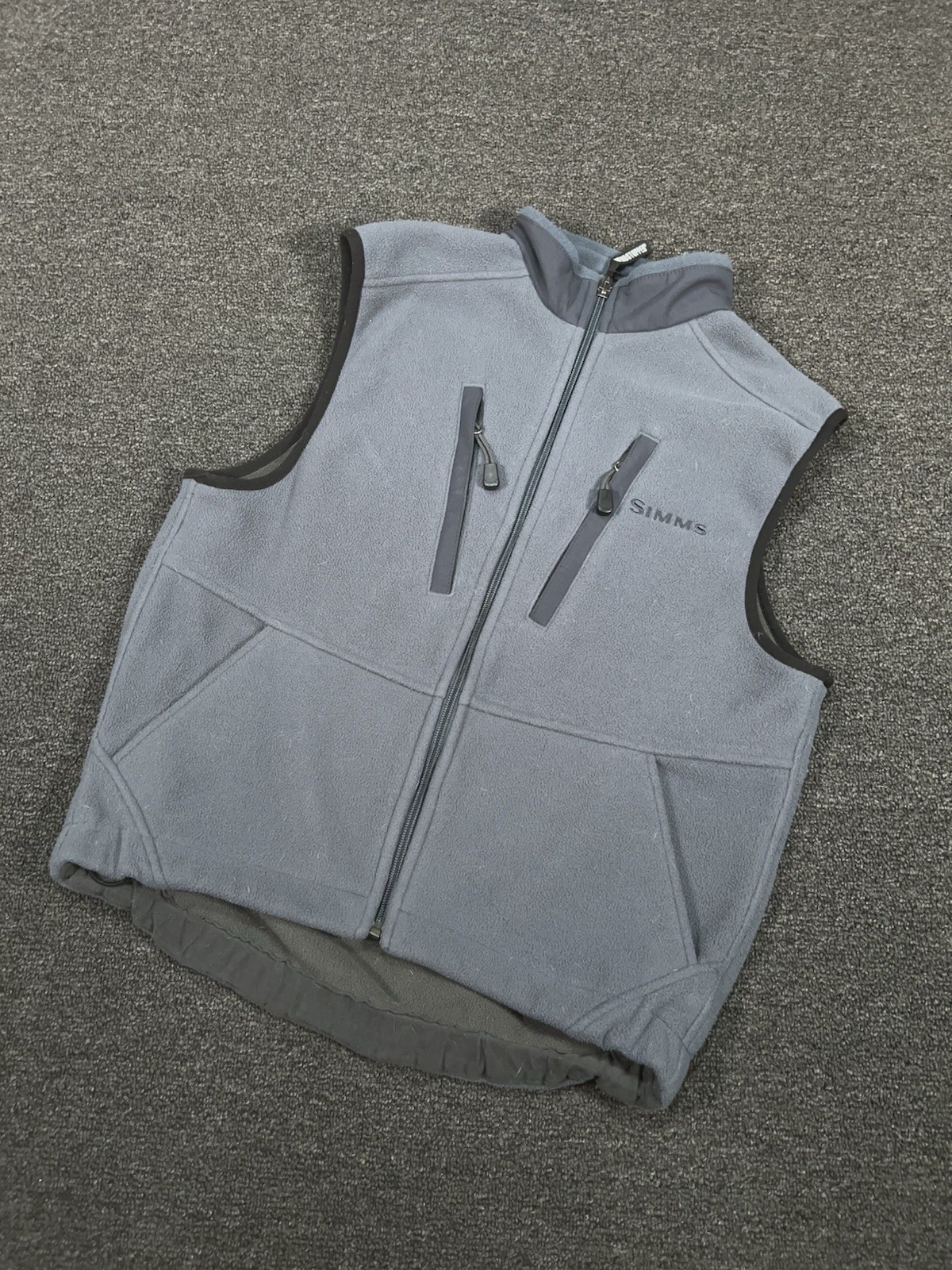 Simms Gore Windstopper Fleece Vest Mens Small Gray Full Zip Fishing Pockets