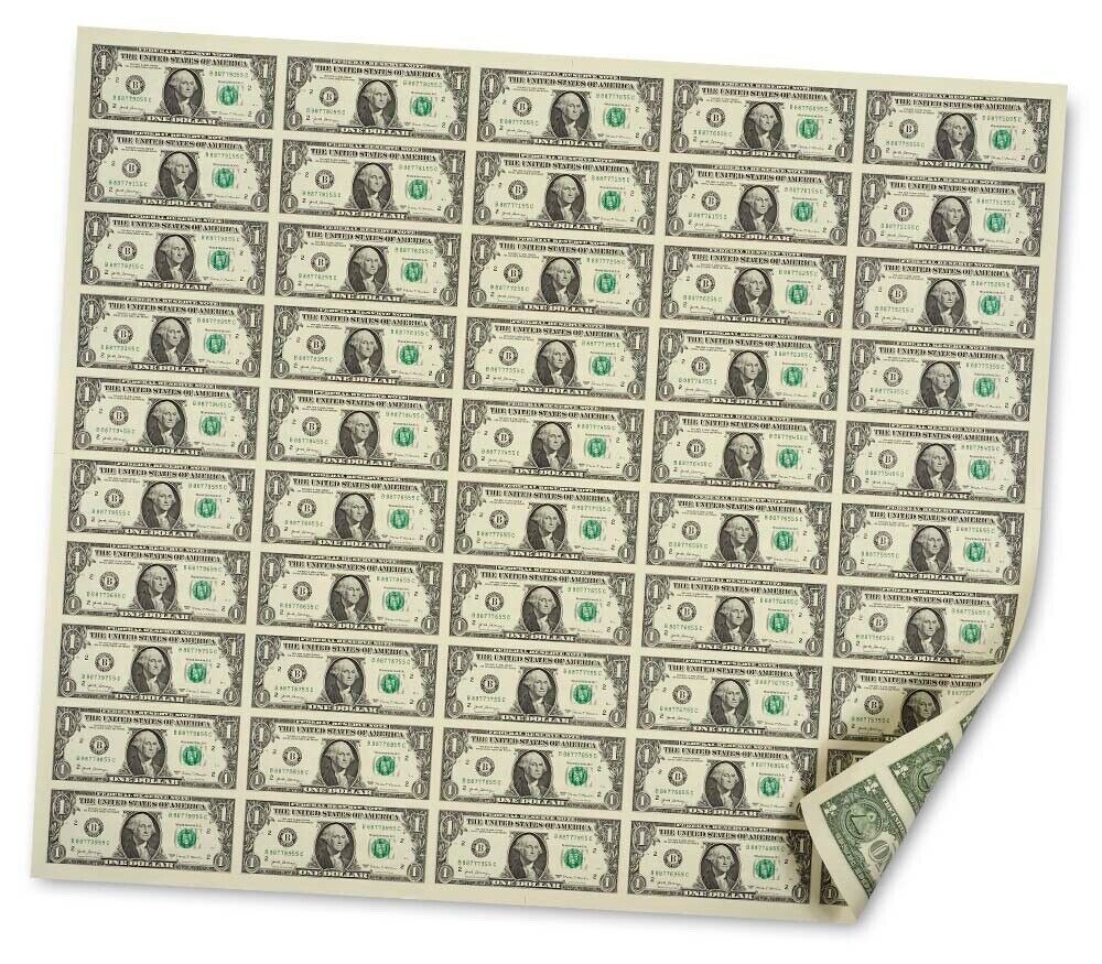New 50-$1 One Dollar Bills Full Uncut Sheet  2017 Series - 