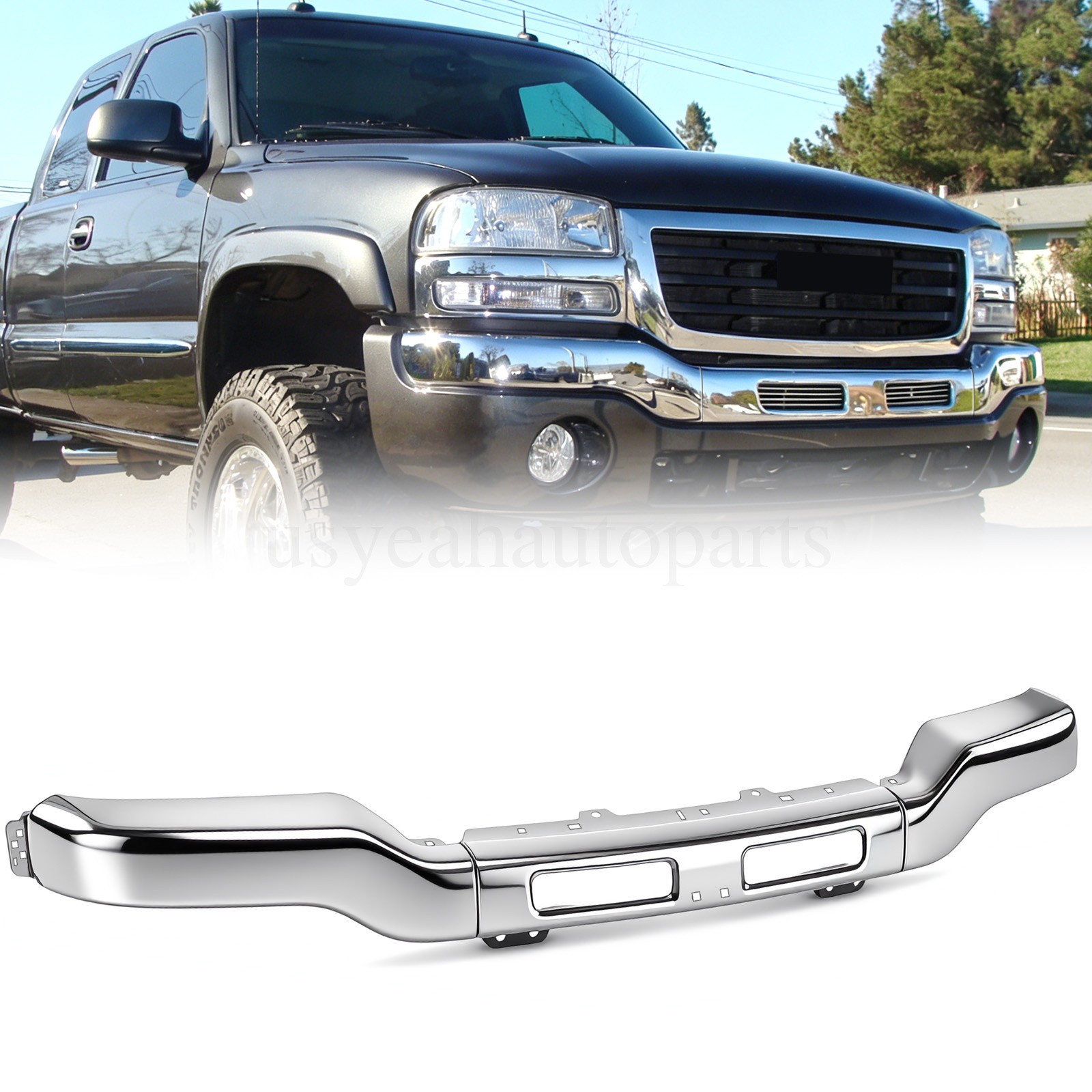 Front Bumper Face Bar For 2003-2006 GMC Sierra 1500 3500 Chrome Steel 15098990 Front Bumper Face Bar For 2003-2006 GMC Sierra 1500 3500 Chrome Steel 15098990