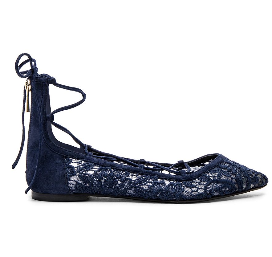 Anthropologie Raye Point Toe Pippa LACE Back Zip Suede Flat Ballet Shoe 6