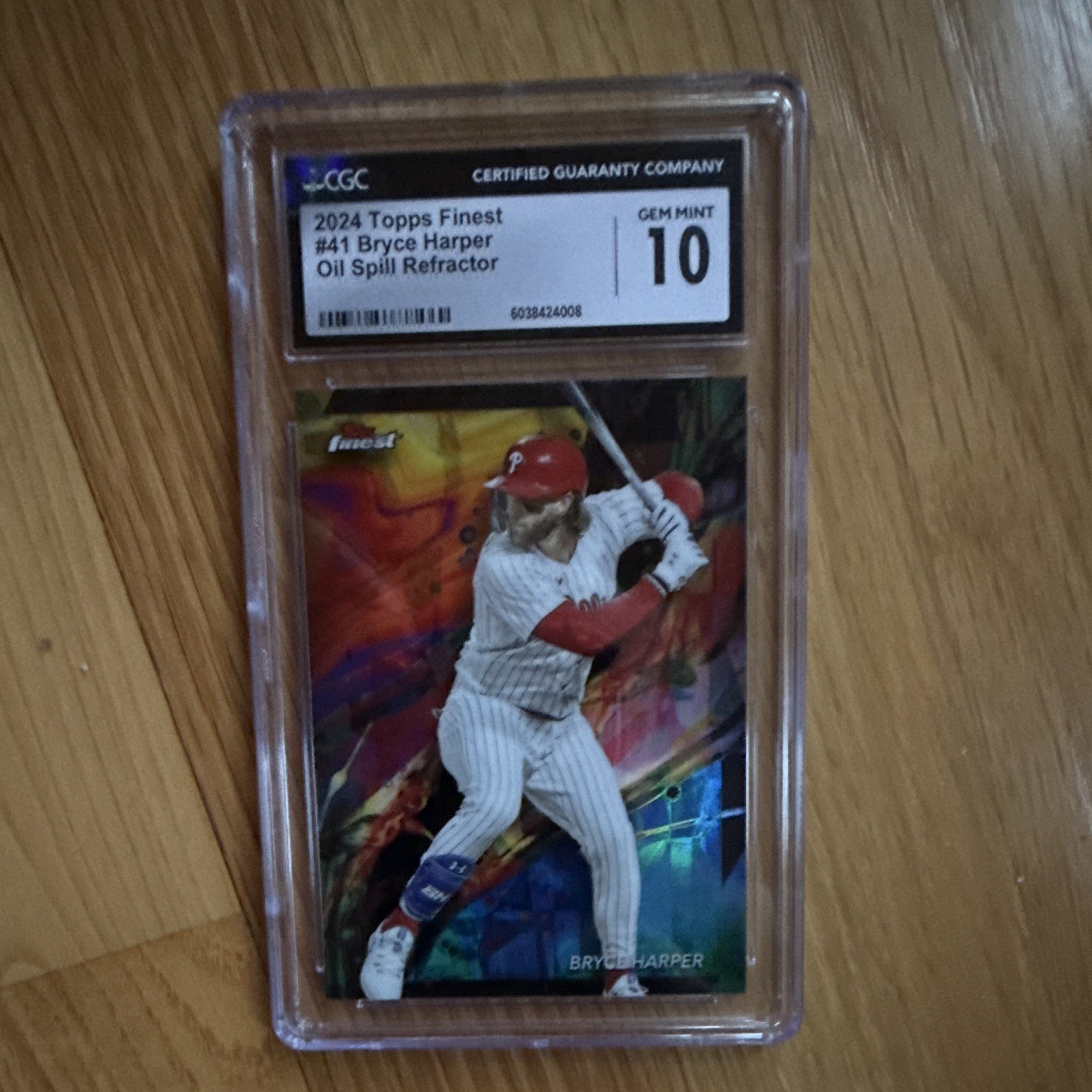 Topps 2024 Topps Finest Bryce Harper #41 Oil Spill Refractor Topps 2024 Topps Finest Bryce Harper #41 Oil Spill Refractor