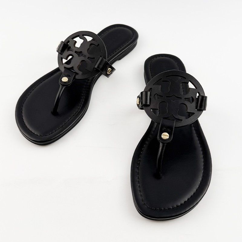 Tory Burch Women's Miller Sandals Leather Perfect Black Thin Bottom Shoes US7-10 Tory Burch Women's Miller Sandals Leather Perfect Black Thin Bottom Shoes US7-10