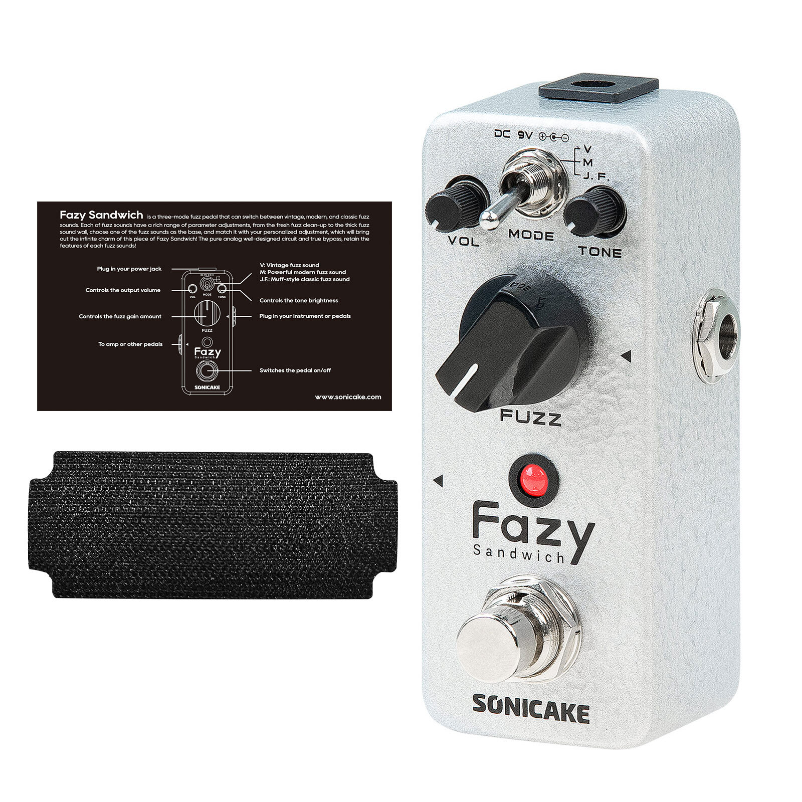 Sonicake Fazy Sandwich Classic Fuzz Pedal Analog True Bypass Tone-control Pedals