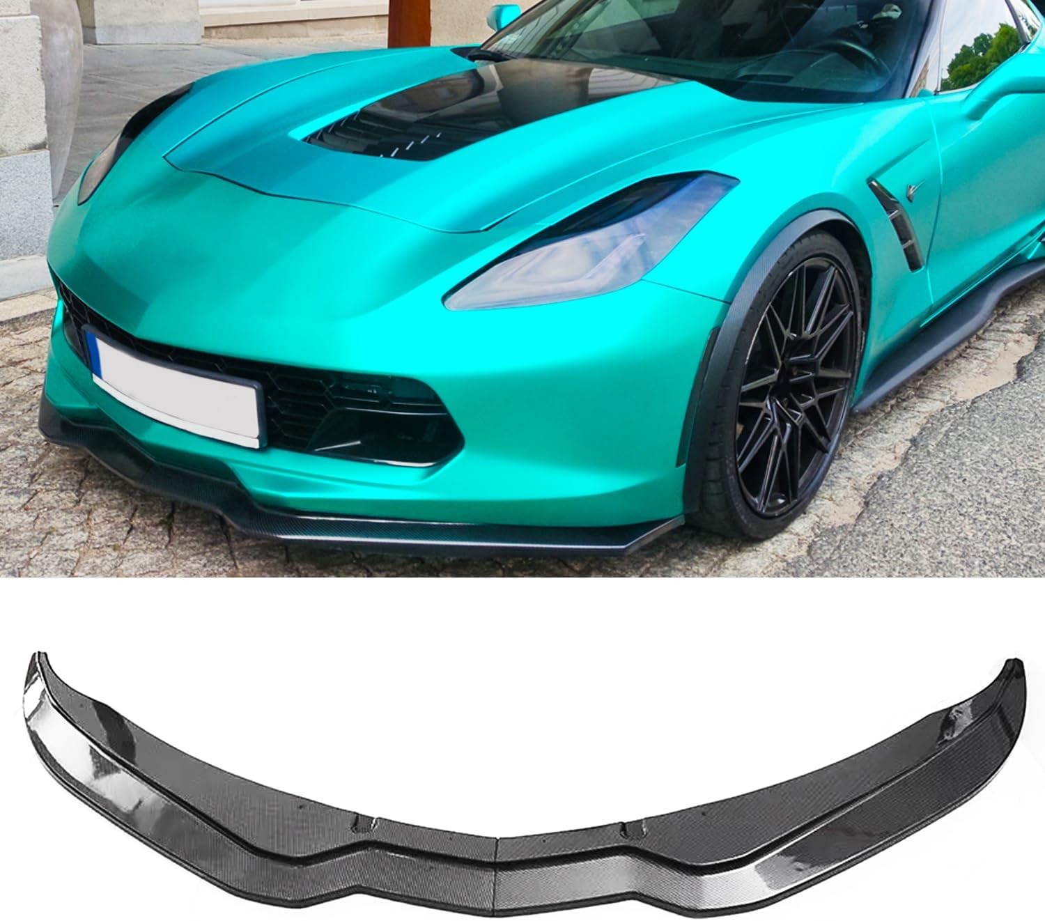 Front Bumper Lip Splitter Carbon Fiber Look For 2014-2019 Corvette C7 Stage 2