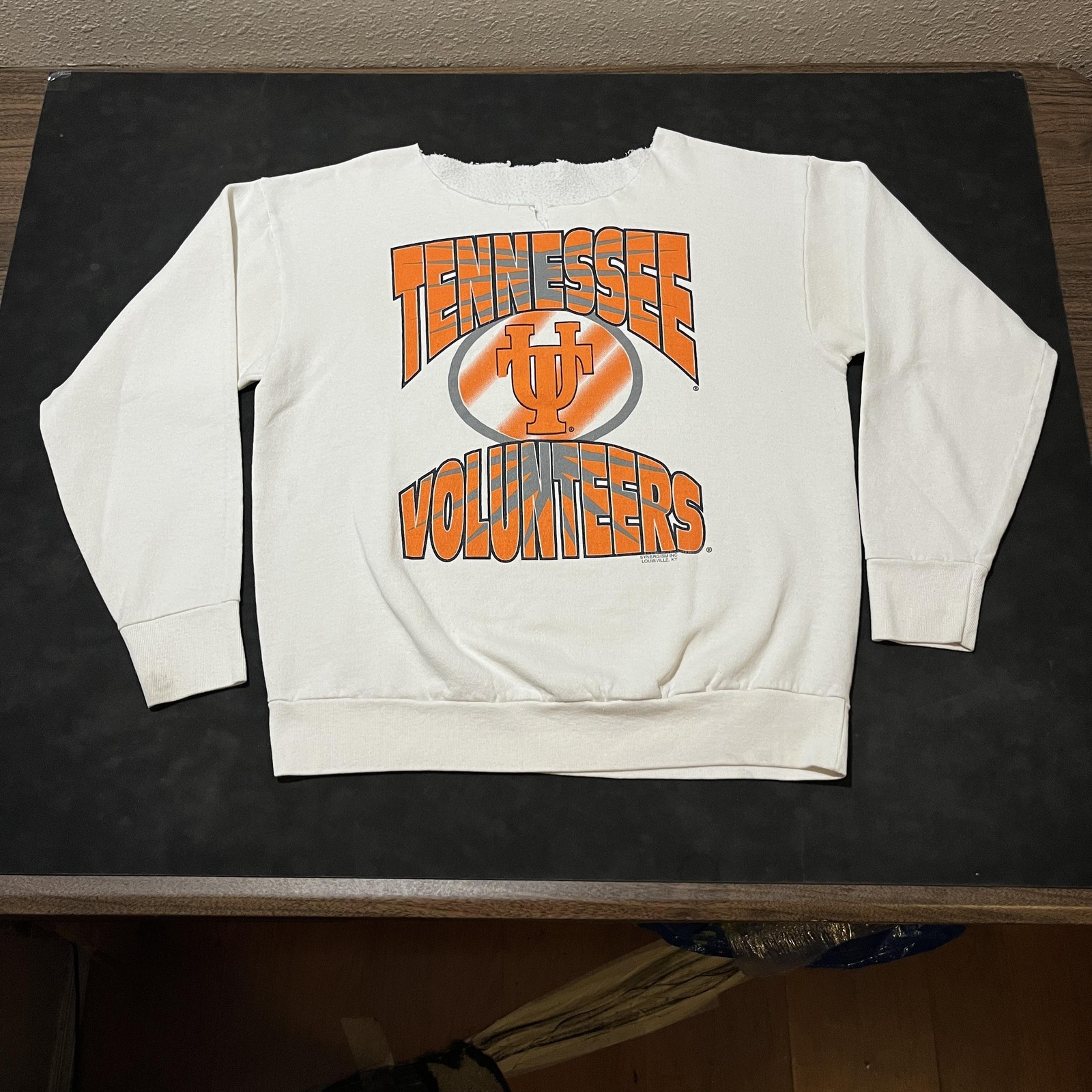 Tennessee Volunteers Vintage Sweatshirt Orange NCAA Football Crewneck Cut Neck