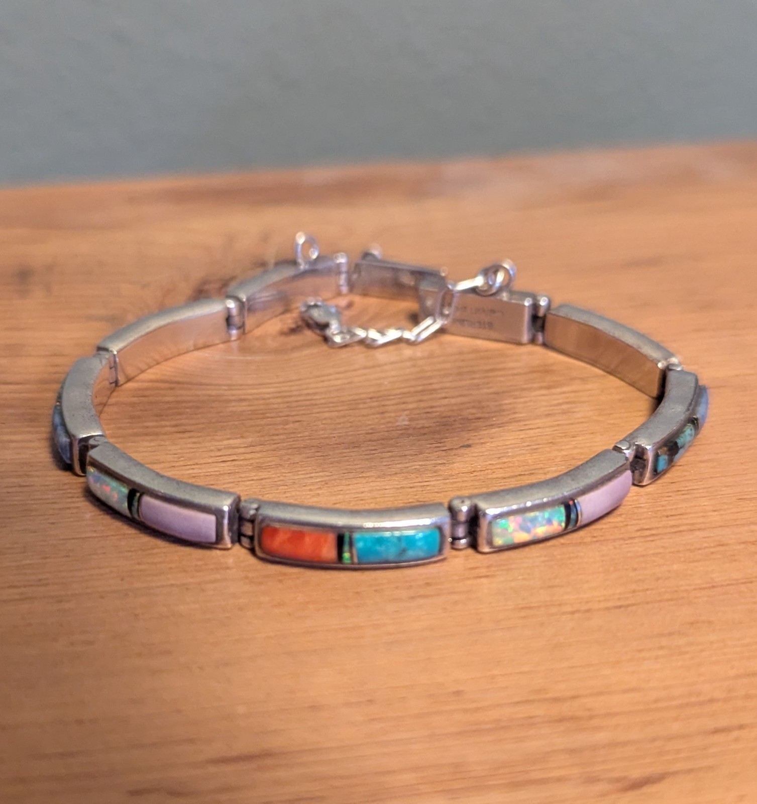 Calvin Begay Sterling Silver Multi-Stone Bracelet Channel Inlay 8\ Calvin Begay Sterling Silver Multi-Stone Bracelet Channel Inlay 8\
