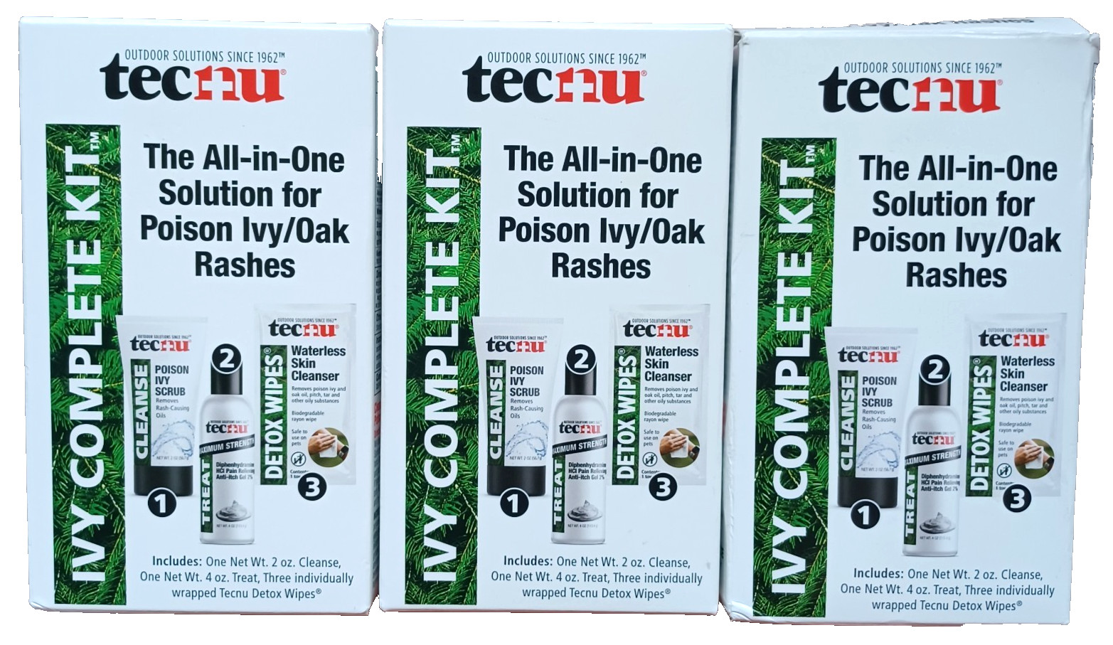 3 PACK Tecnu Ivy Complete Kit All-in-1 Solution for Poison Ivy Oak Rashes NEW