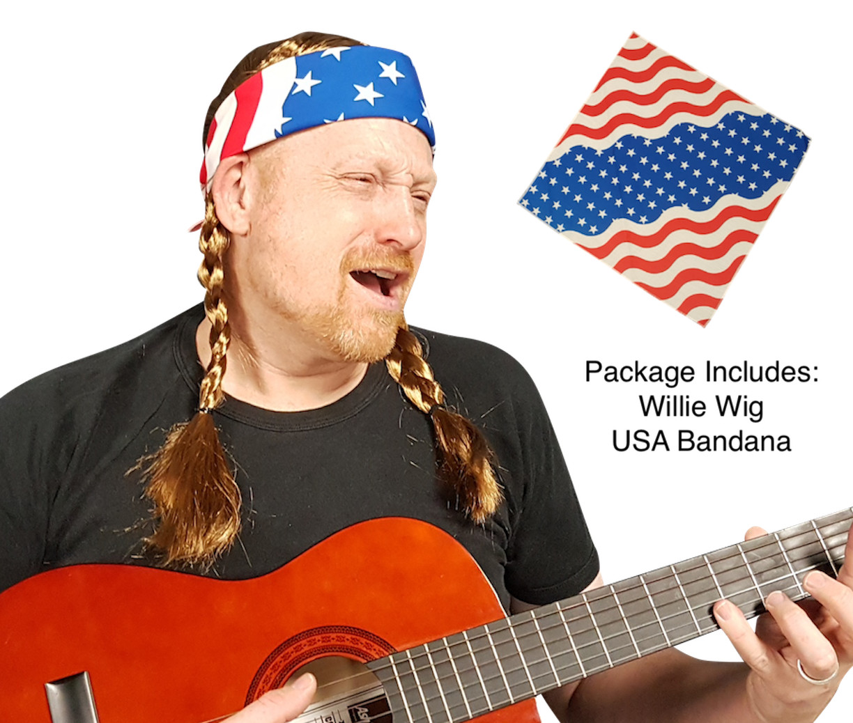 Willie Nelson Official Braided Wig Cowboy Country Costume with USA Bandana