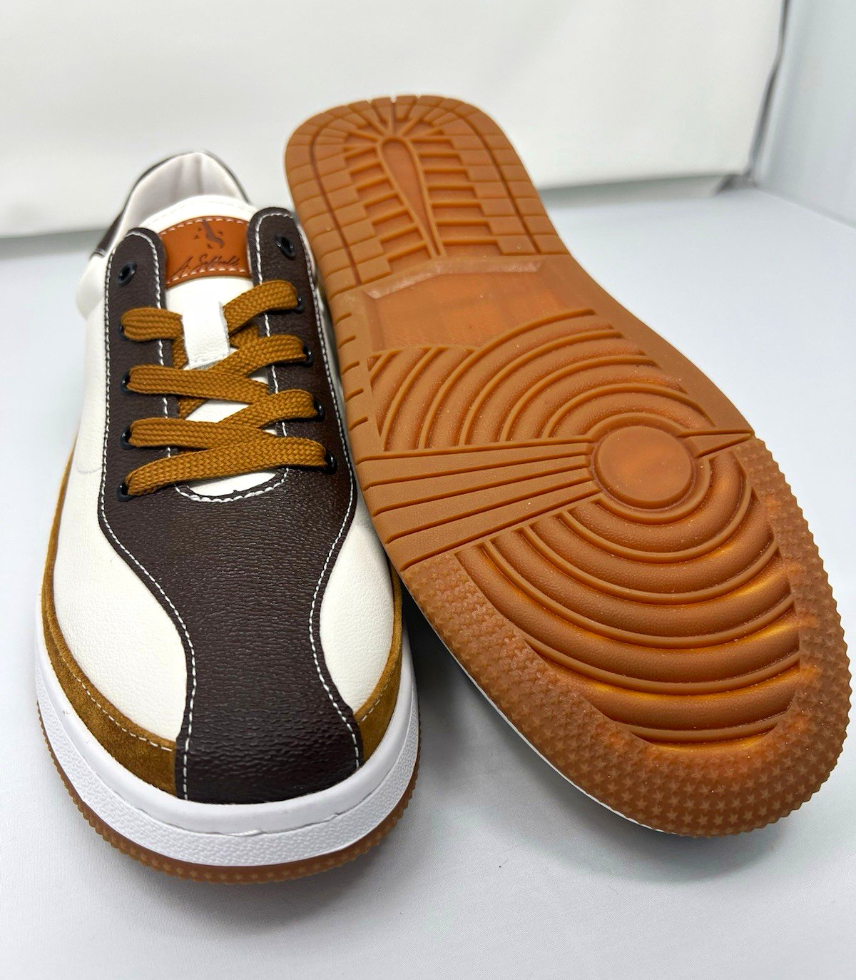 Men\'s Low Top Lace-Up Sneakers Brown/White/Tan Colorblock Casual Athletic SZ 12 Men\'s Low Top Lace-Up Sneakers Brown/White/Tan Colorblock Casual Athletic SZ 12