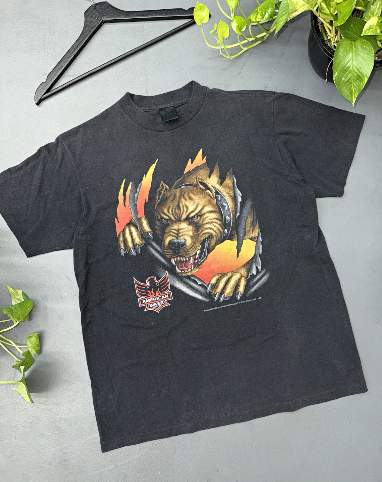 Vintage 3D emblem 1992 American Biker PittBull T-Shirt L