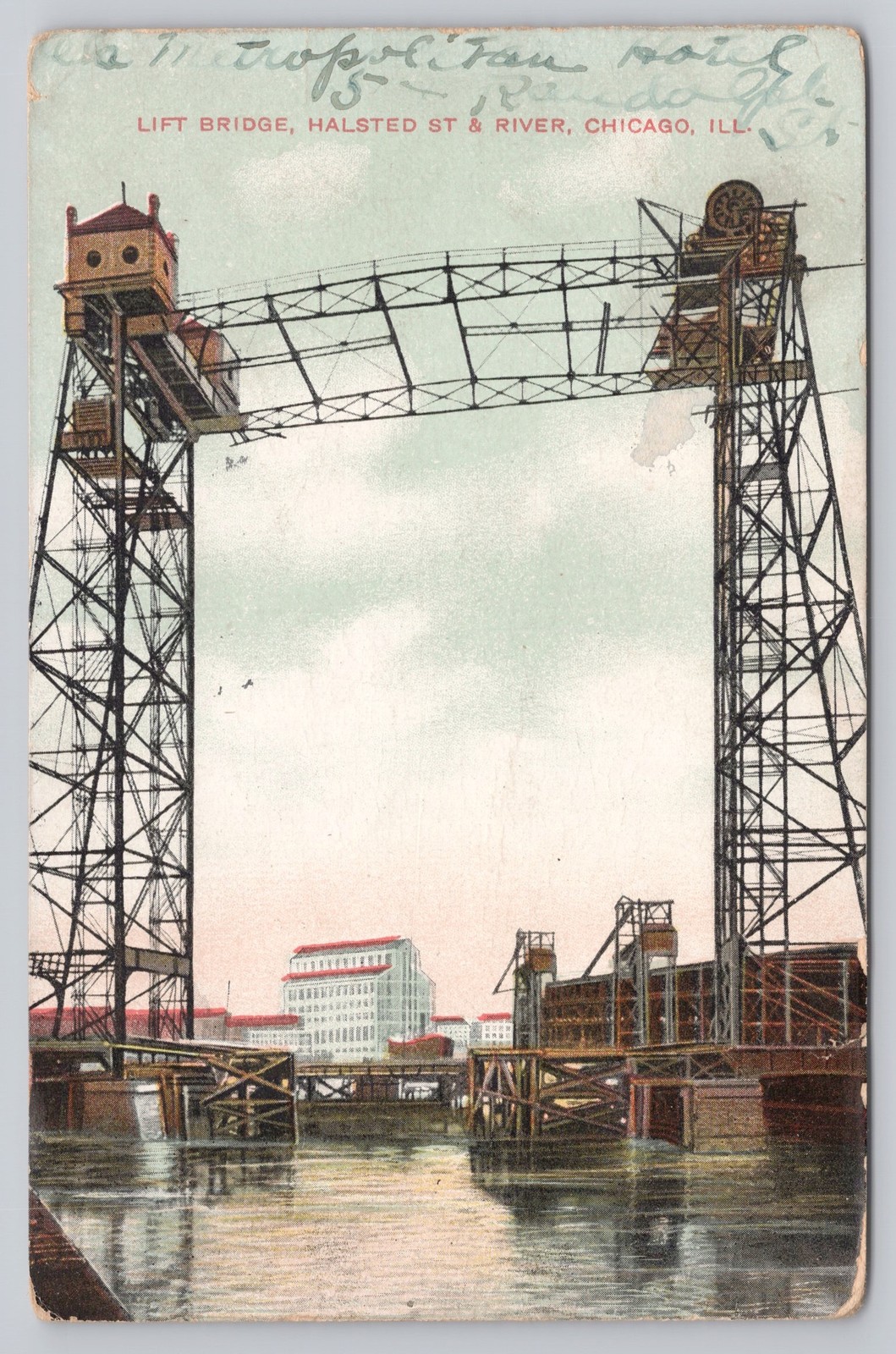 Vintage Chicago Lift Bridge Halsted St & River Postcard 1908 S.H. Knox