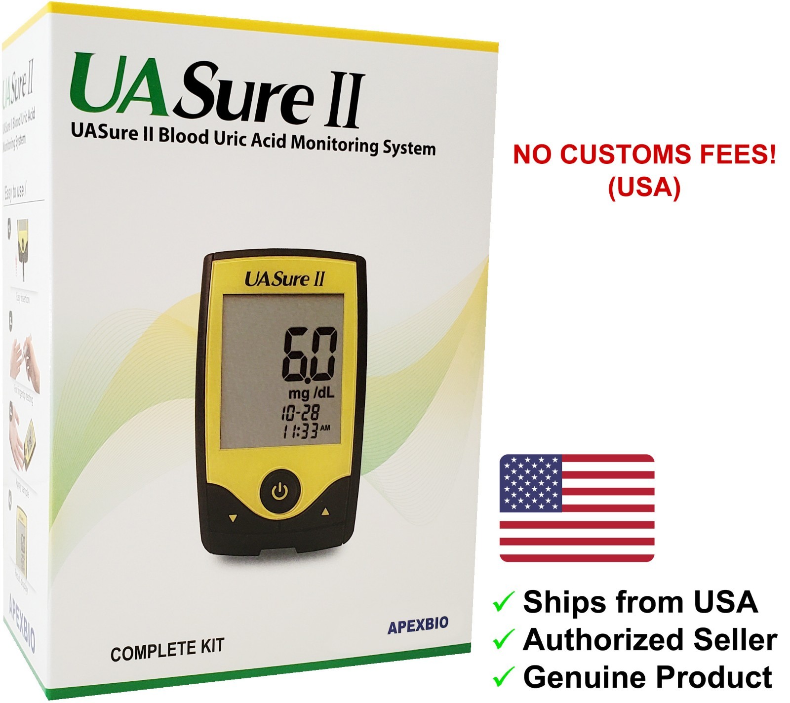 UASure II Uric Acid Meter Test Kit, UA Sure At Home Monitor. Full Warranty. USA.