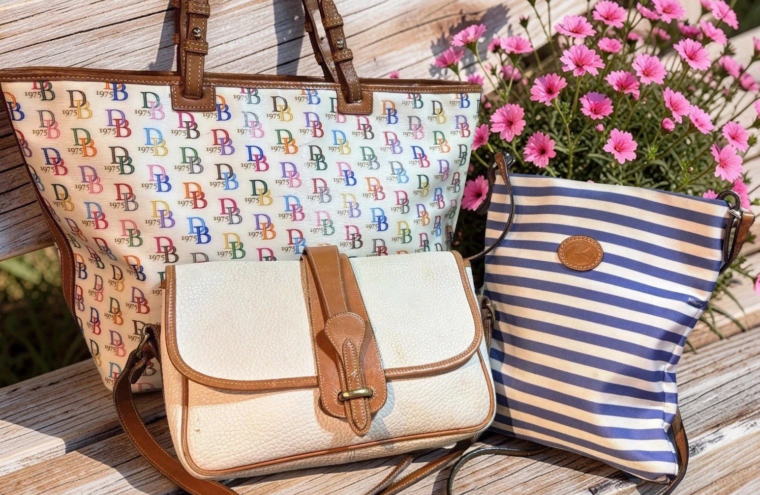 Dooney Bourke Bundle Lot DB 1975 Logo Rainbow Tote Crossbody & Shoulder Bags