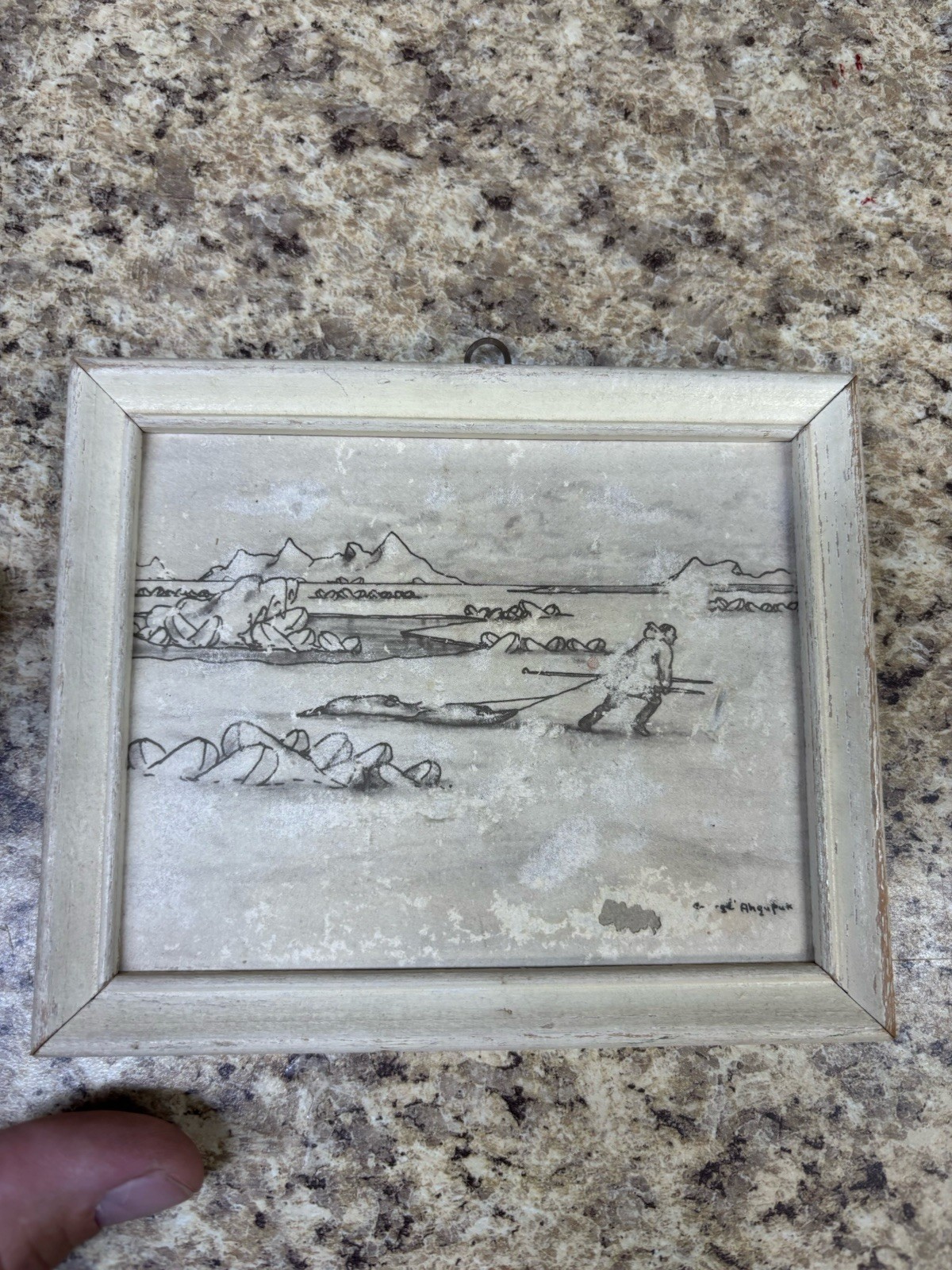 George Ahgupuk Original Drawing Alaskan Eskimo Seal Hunter Ink On Caribou Skin