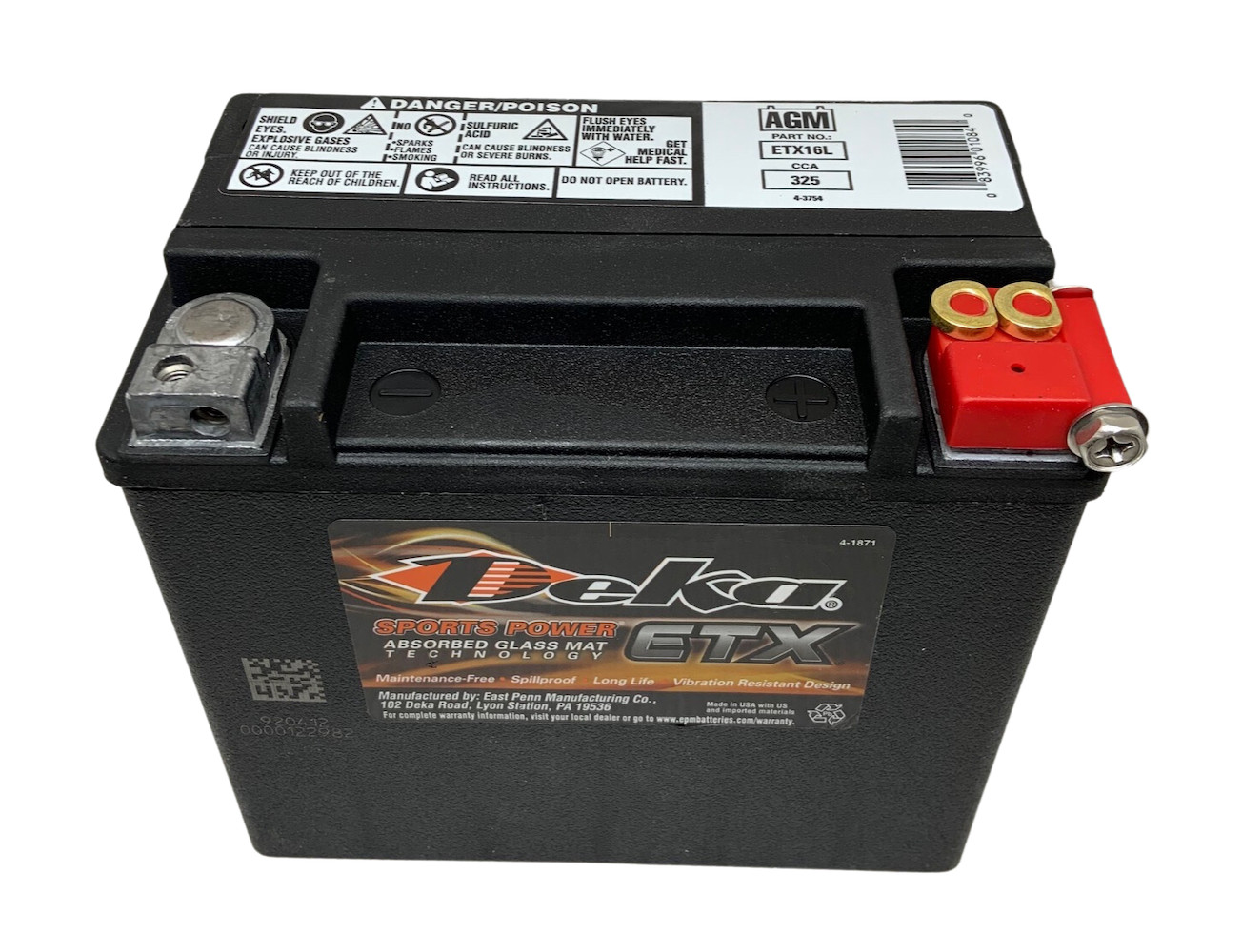 Deka ETX16L Motorcycle Battery 12V 19AH 325 CCA AGM OEM Harley Honda Yamaha