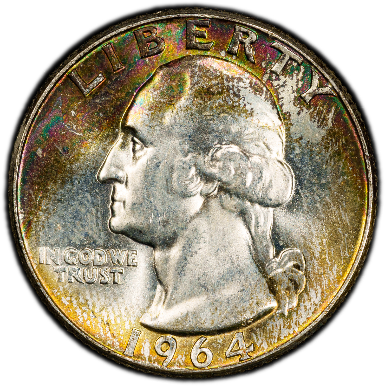 1964-P PCGS MS64 Washington Quarter | Eye-Catching Rainbow Toning | Nice Strike