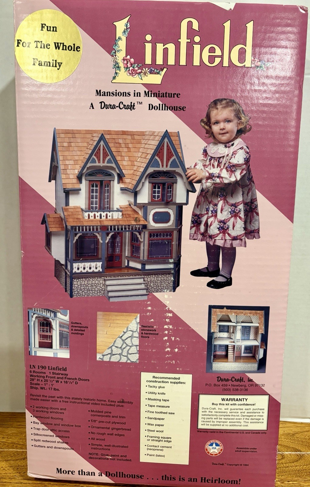 Vintage Dura-Craft Linfield Mansion Dollhouse Kit 1:12 New Sealed LN-190 Vintage Dura-Craft Linfield Mansion Dollhouse Kit 1:12 New Sealed LN-190