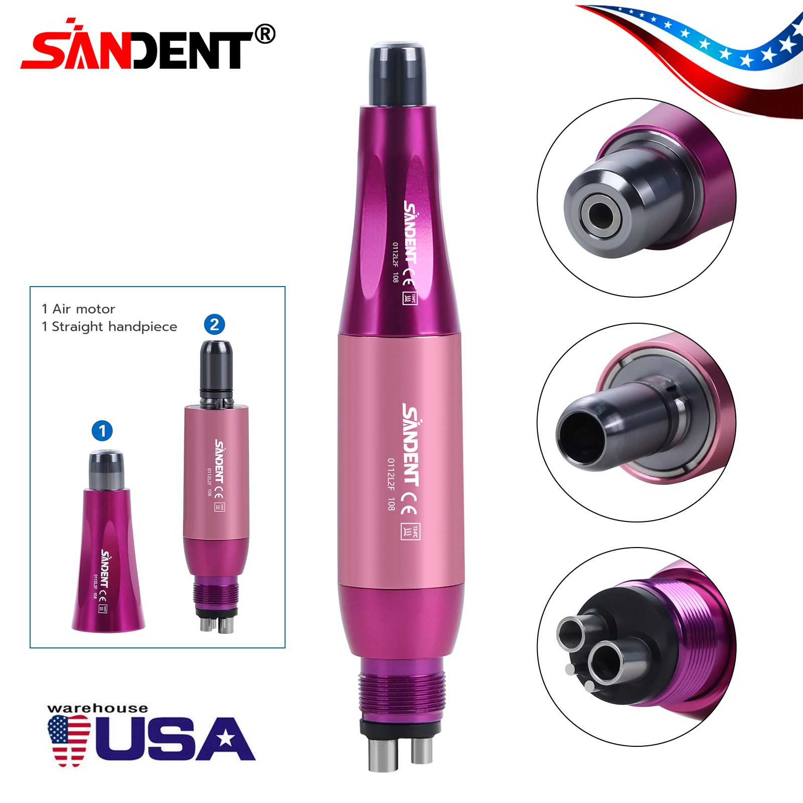 1-10 set 360° Dental 4:1 Nose Cone Hygiene Prophy Handpiece Air Motor 4 Holes