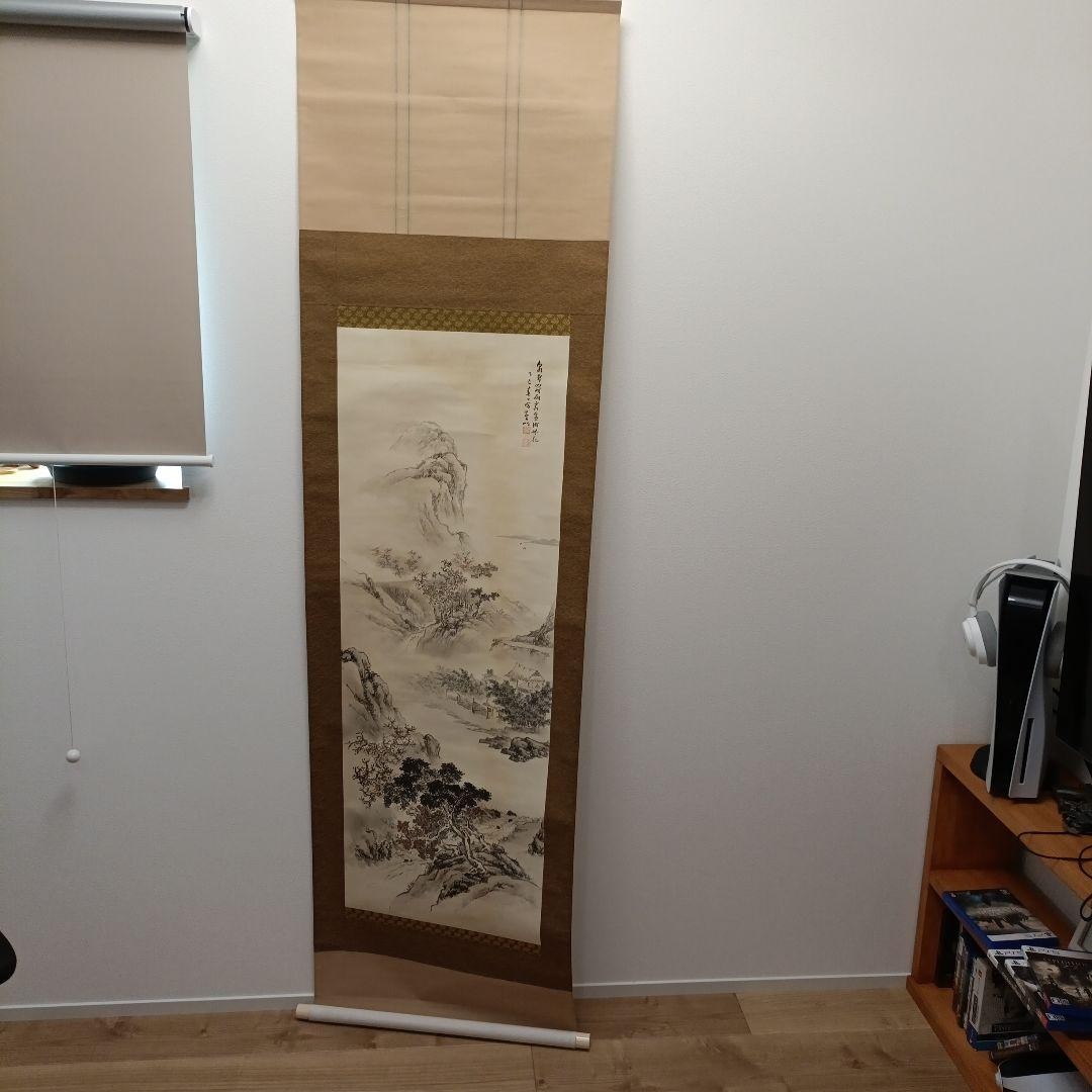 Japanese Hanging Scroll Sumi-e Landscape Painting Antique Wall Art