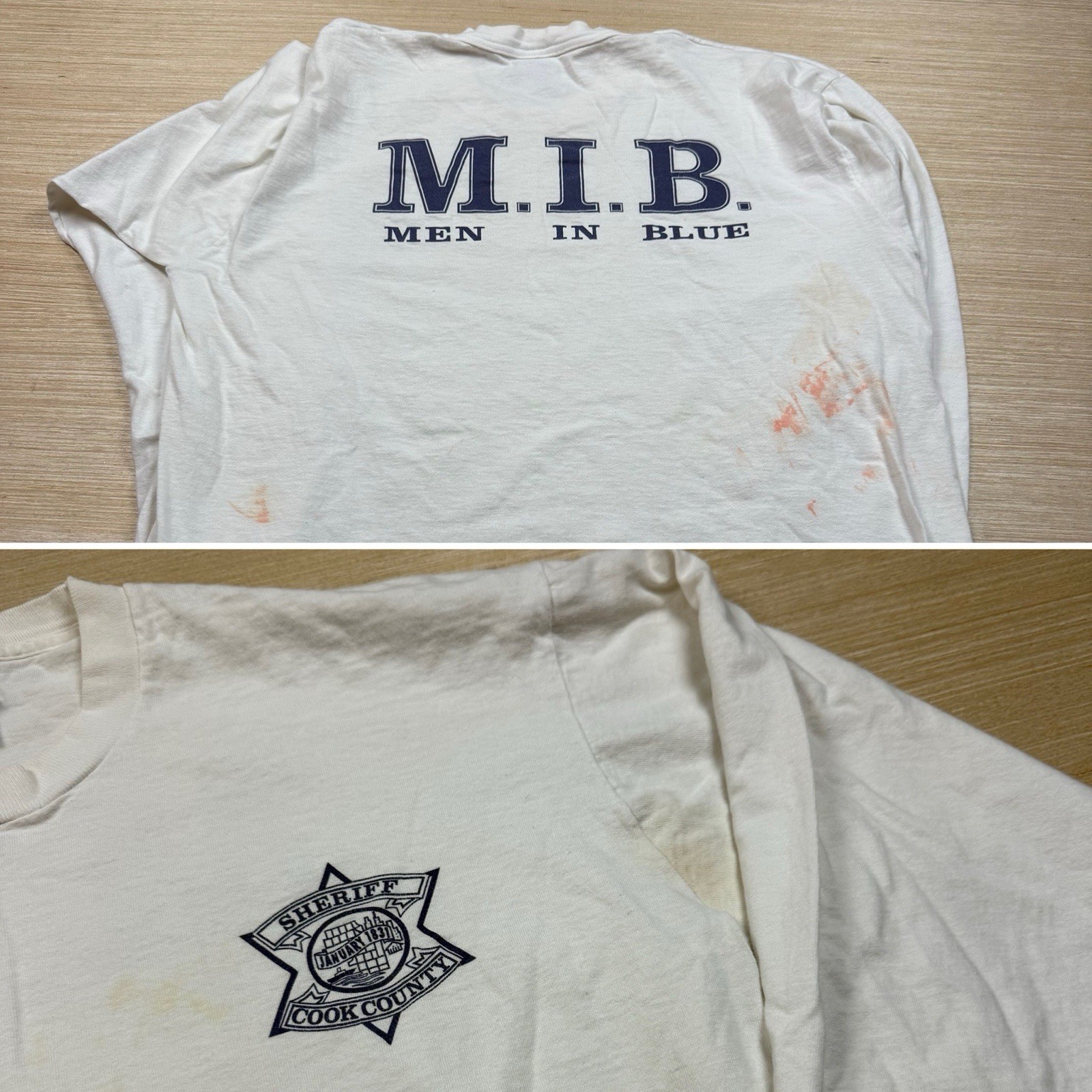 Vintage Police Cook County Sheriff T Shirt Men In Blue M.I.B. Thrashed XL Vintage Police Cook County Sheriff T Shirt Men In Blue M.I.B. Thrashed XL