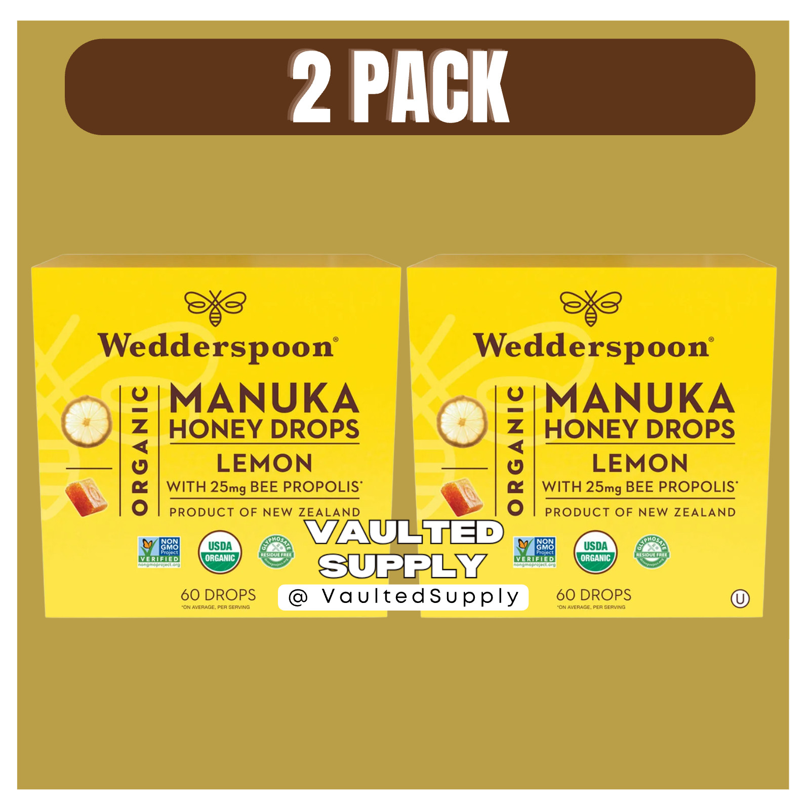 Wedderspoon Organic Manuka Honey Lemon Drops 60ct (2 Pack) – New Zealand Wedderspoon Organic Manuka Honey Lemon Drops 60ct (2 Pack) – New Zealand